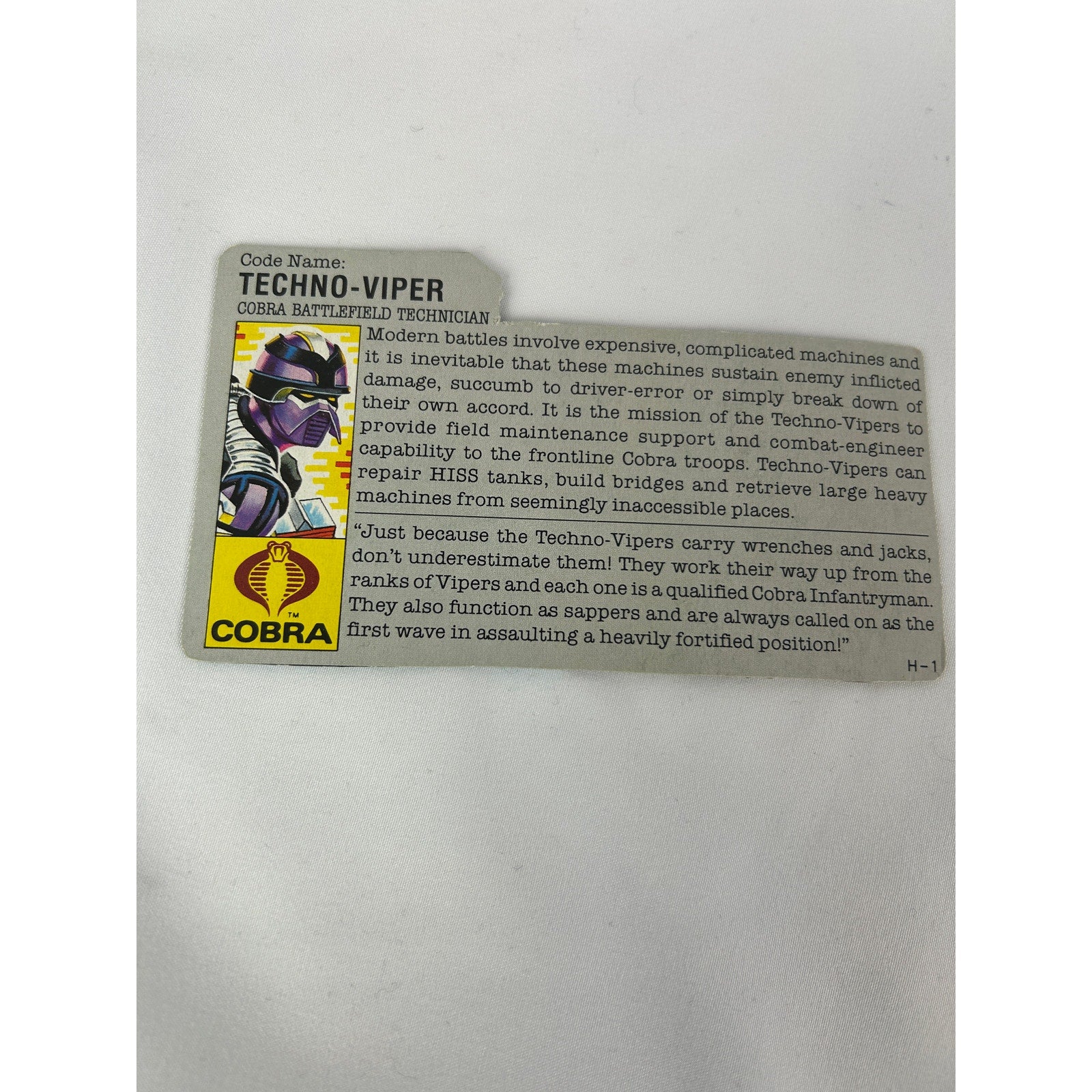GI Joe Cobra Techno Viper Action Figure 1987 Hasbro Complete w File Card