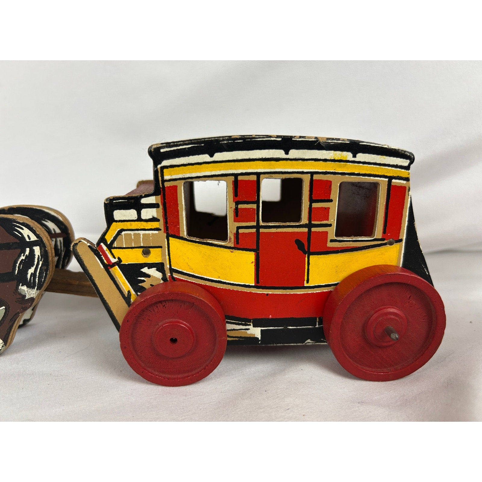 Vintage Keystone Frontier Stagecoach Wood Toy Horse Wagon 1950s