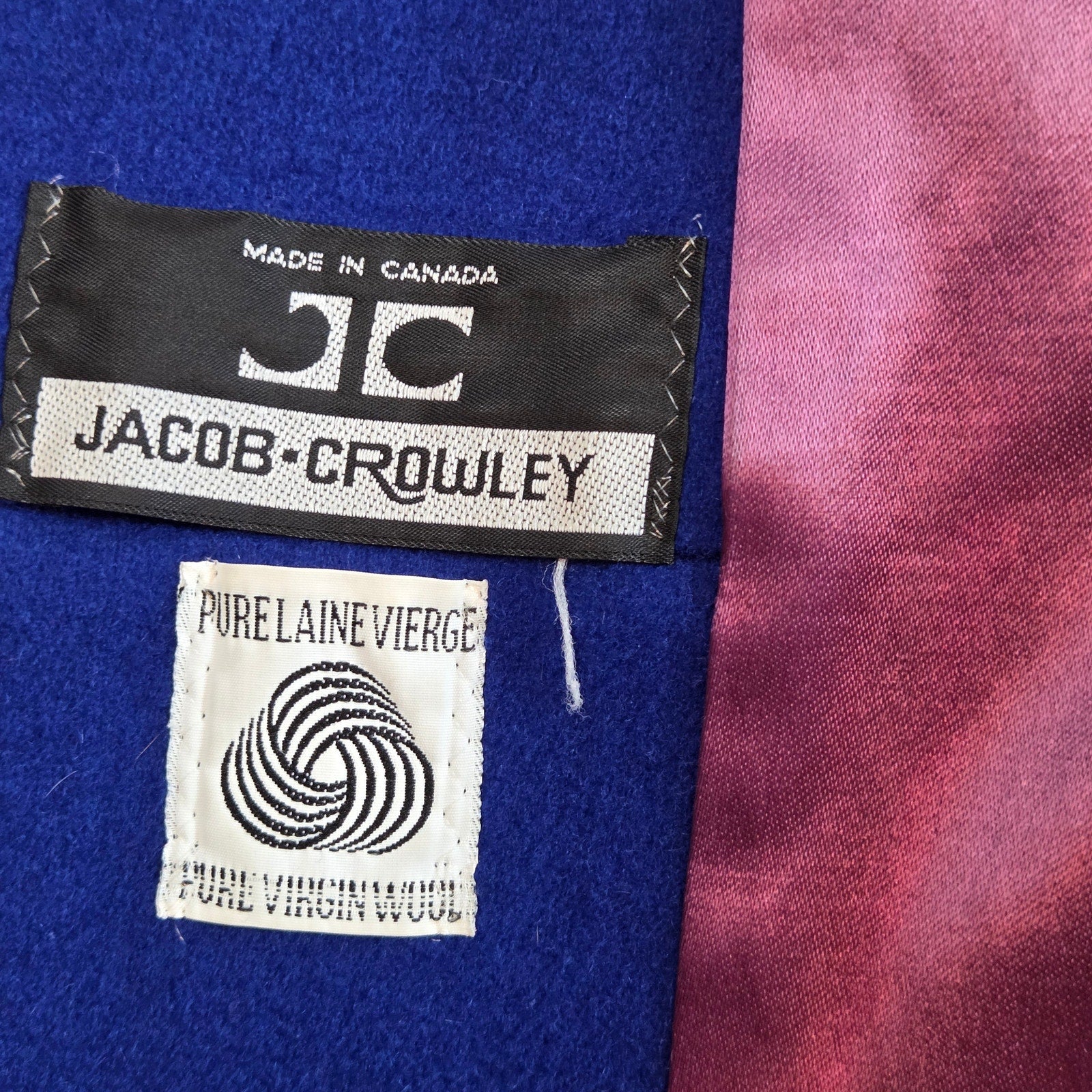 Vintage 80s Jacob-Crowley Wool Overcoat Blue Long Peacoat Made in Canada