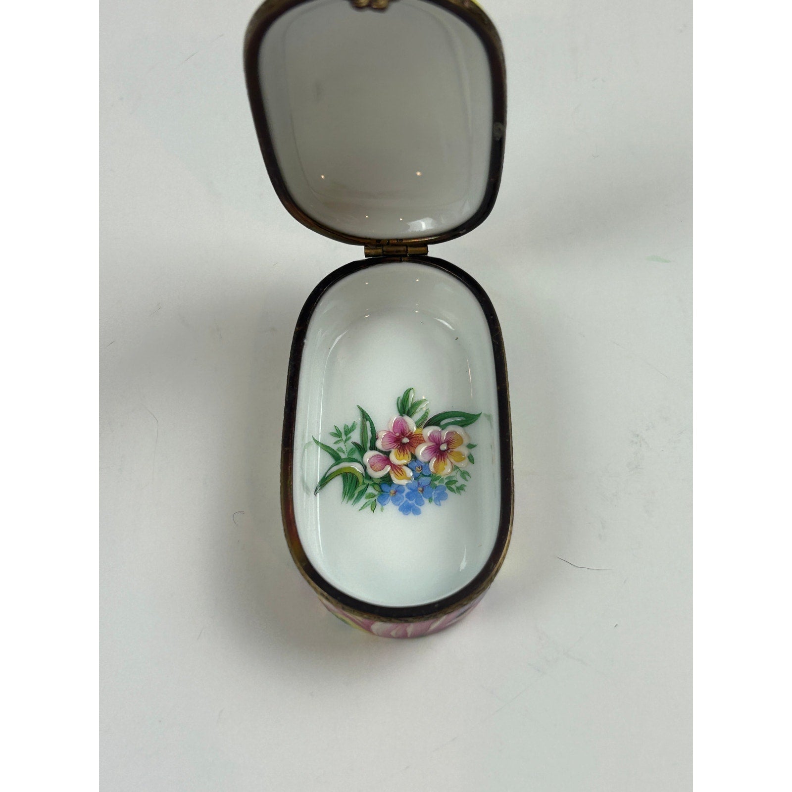 Rochard Limoges France Trinket Box Raised Floral Hand Painted Yellow Oval