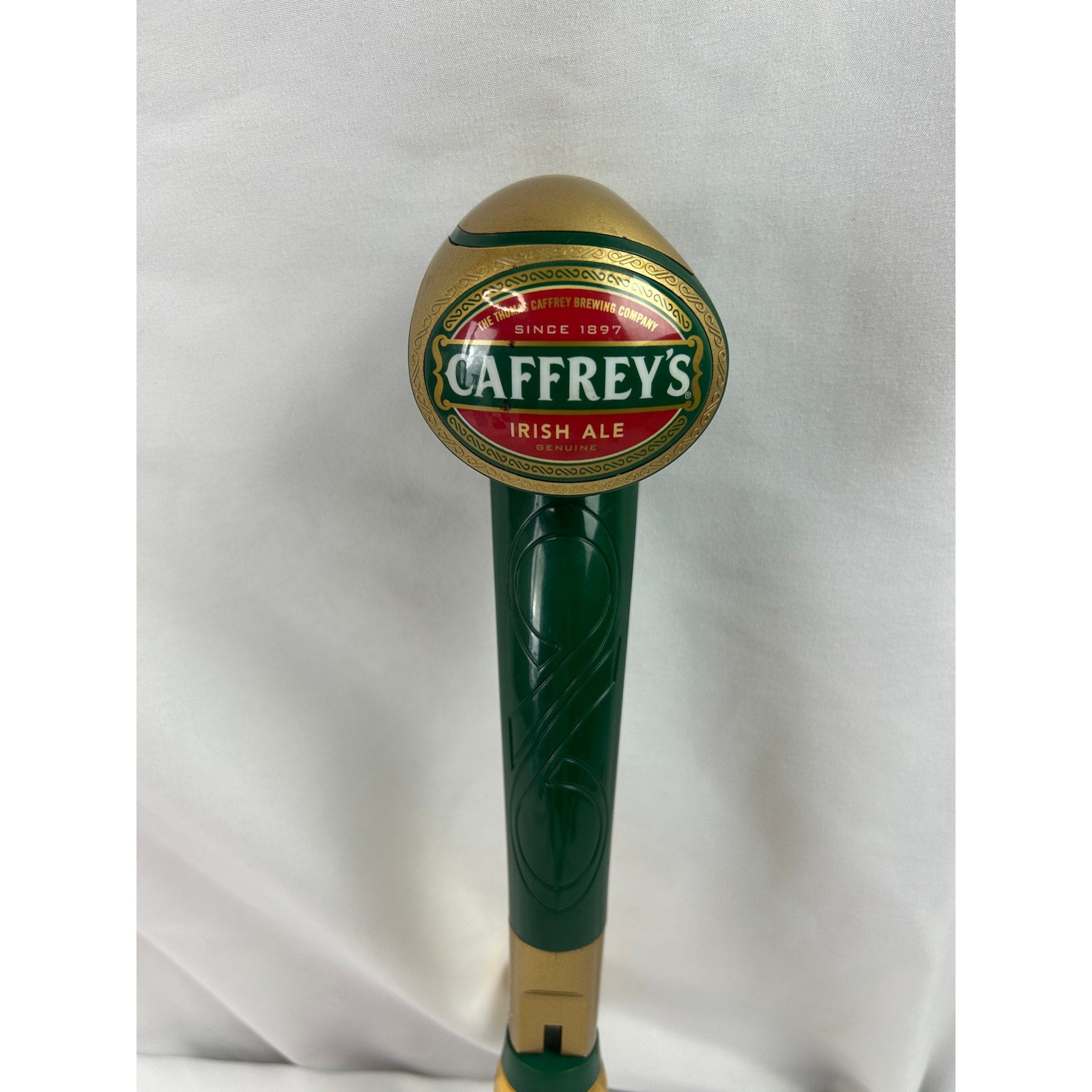 Caffrey's Irish Ale Beer Tap Faucet Swan Neck Green Gold Pub Breweriana