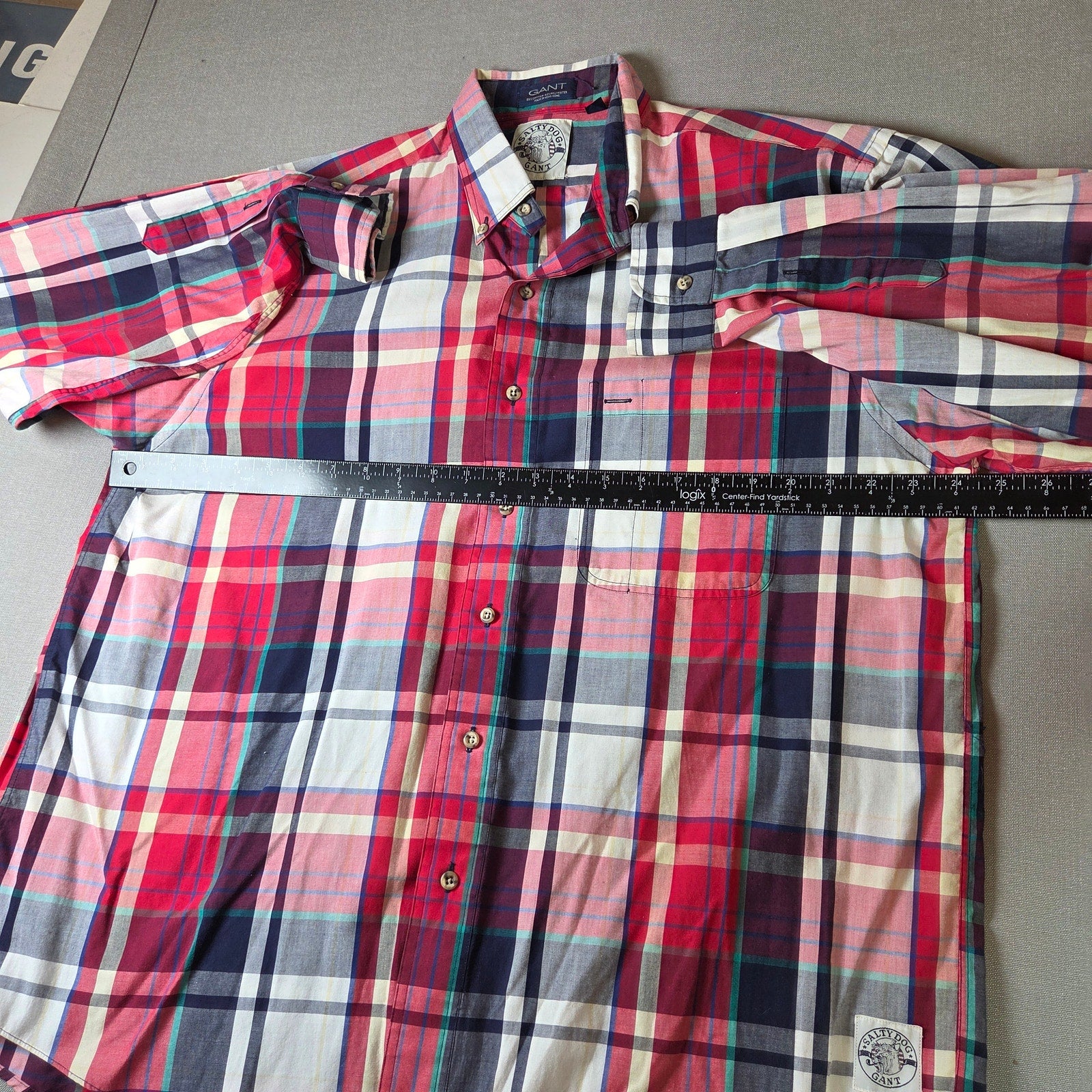 GANT Salty Dog Plaid Button Down Shirt Mens Large 1990s Hong Kong Made