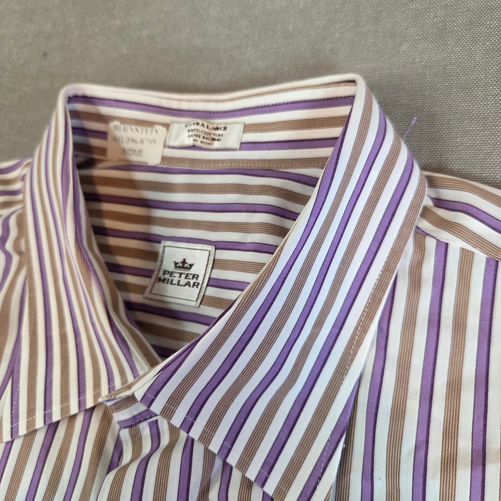 Peter Millar XL Stripe Button Down Shirt Purple Brown Cotton Long Sleeve