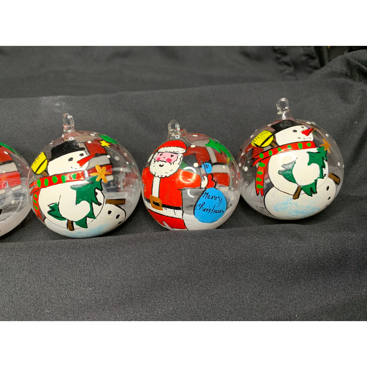 Vintage 1996 Czech Hand Painted Glass Christmas Ornaments Santa Snowman Set 6