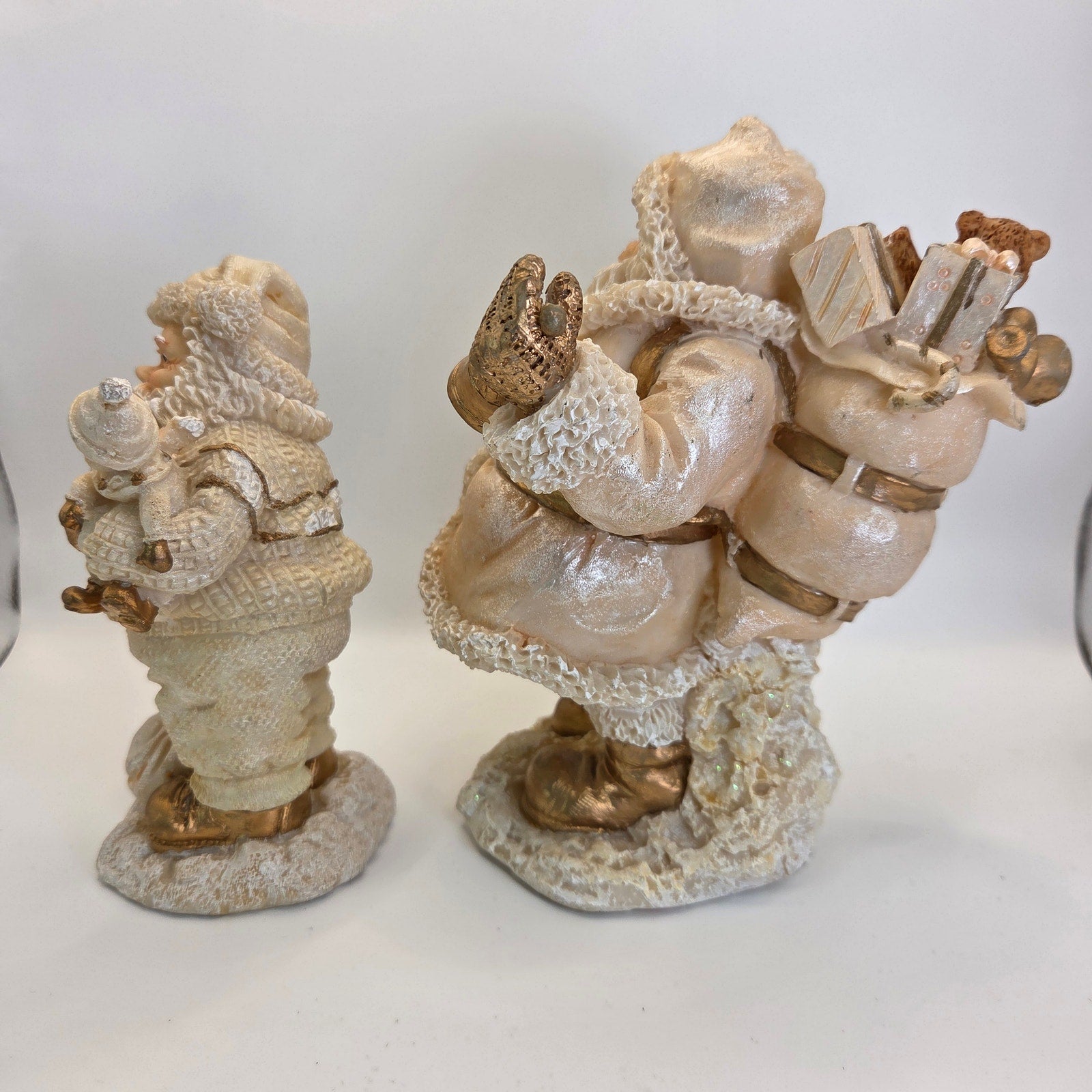 Lot of 2 White Santa Claus Figurines – Gold & Cream Christmas Holiday Decor