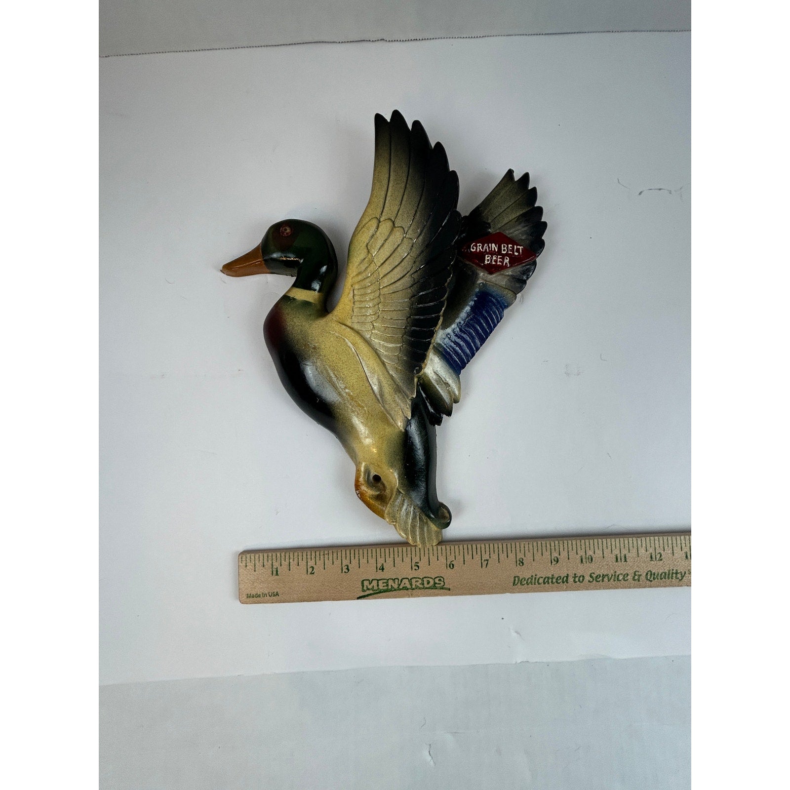 Rare Grain Belt Beer Mallard Duck Chalkware Advertising Wall Plaque 1950s