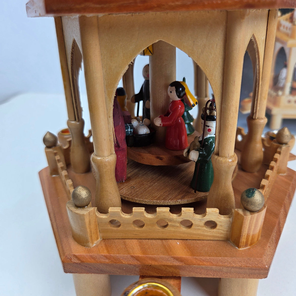 Silvestri Hand Crafted Wood 2 Tier Nativity Christmas Pyramid Box 13" Vintage