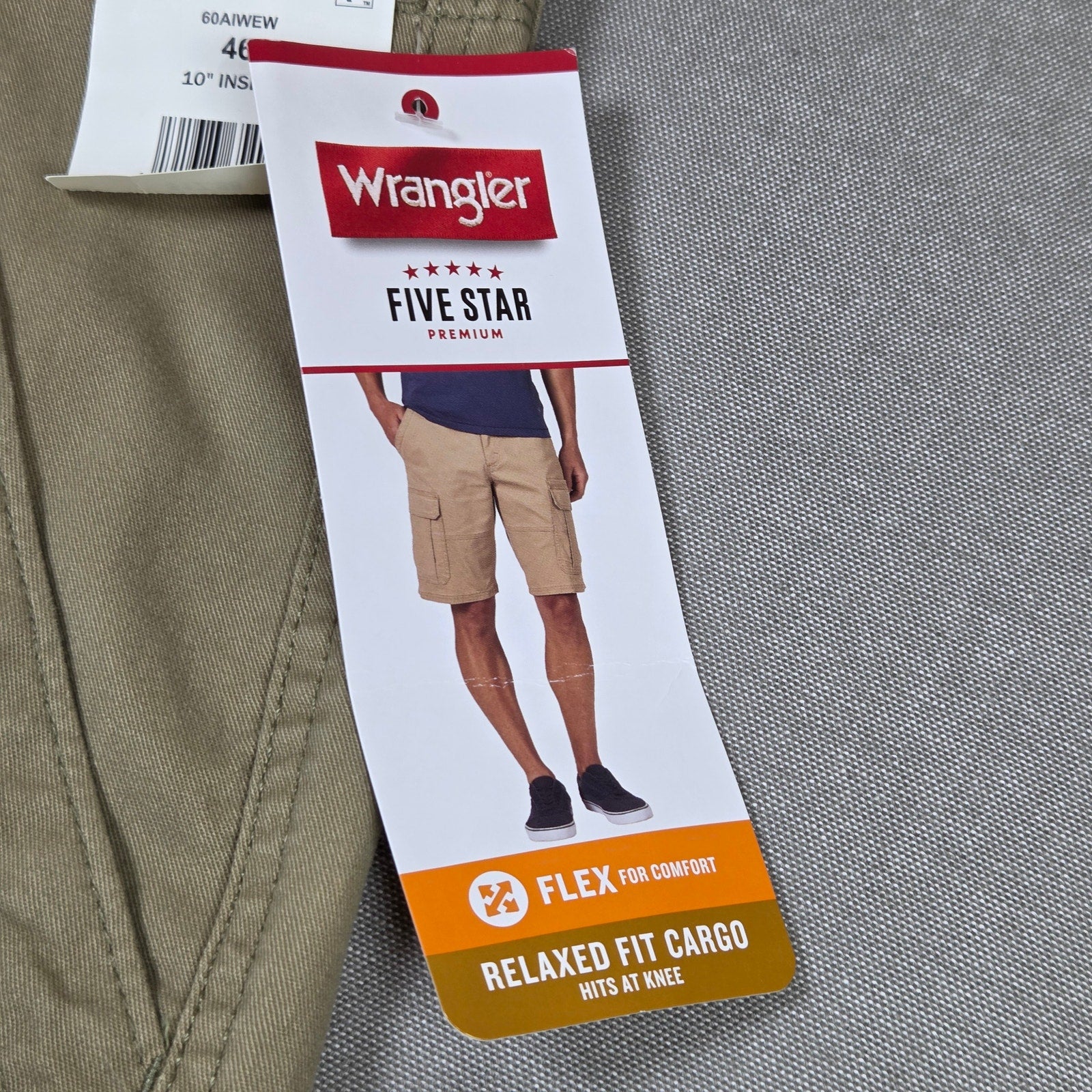 Wrangler Five Star Premium Relaxed Fit Cargo Shorts Khaki 46x10 NWT New
