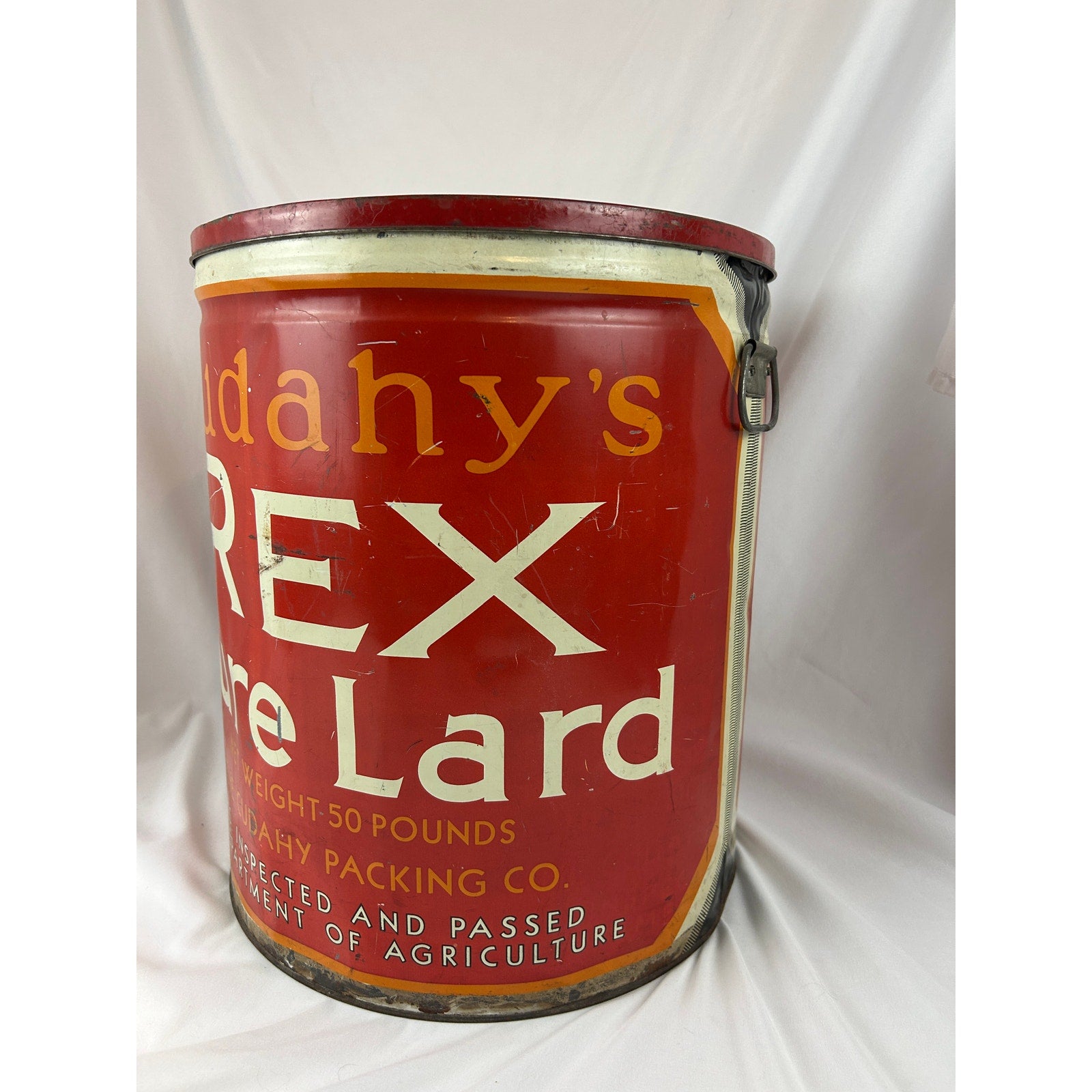 Vintage Cudahy Rex Pure Lard 50 lb Metal Pail Can With Lid