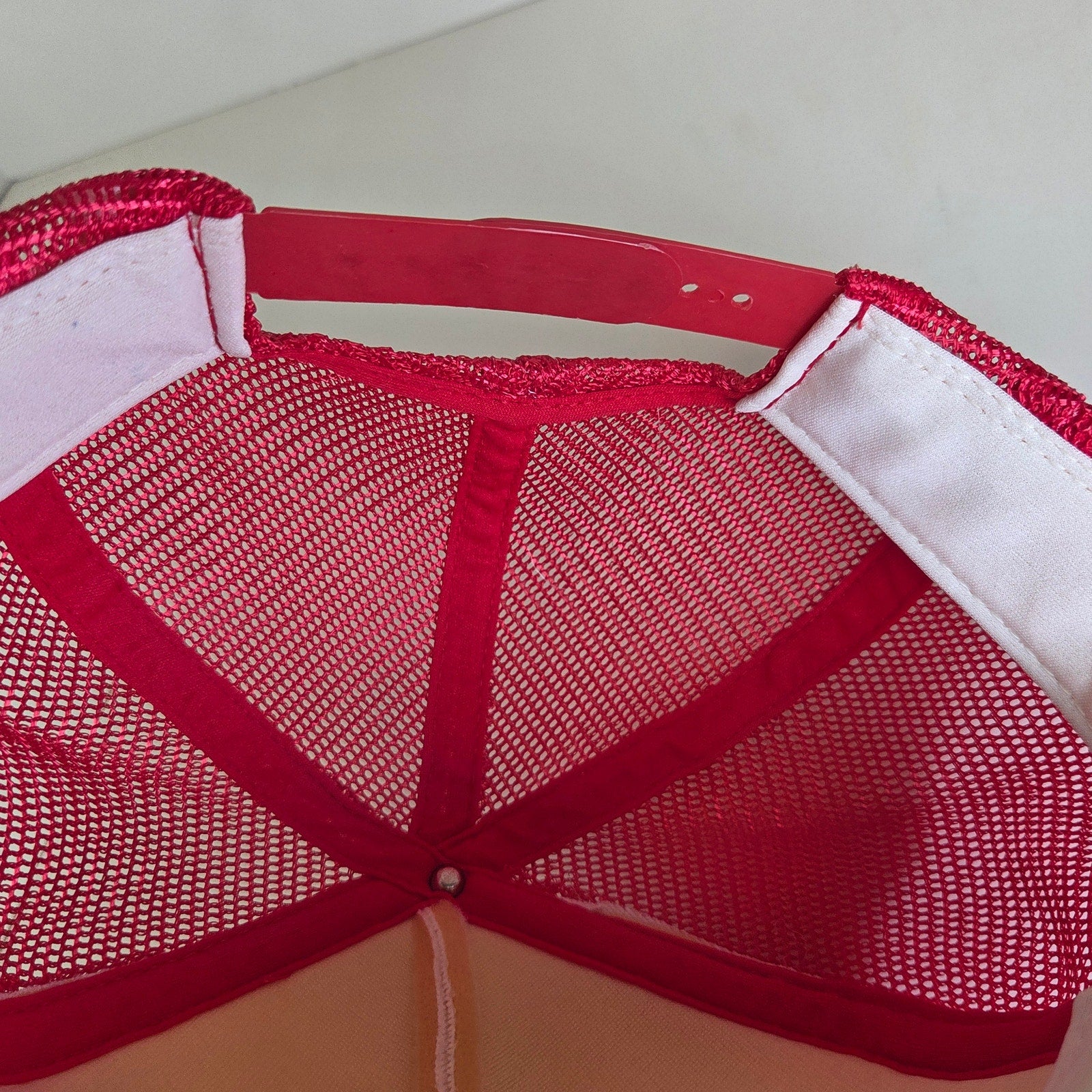 Vintage 80s Trucker Hat Log Gables Webster Wisconsin Snapback Mesh Red White