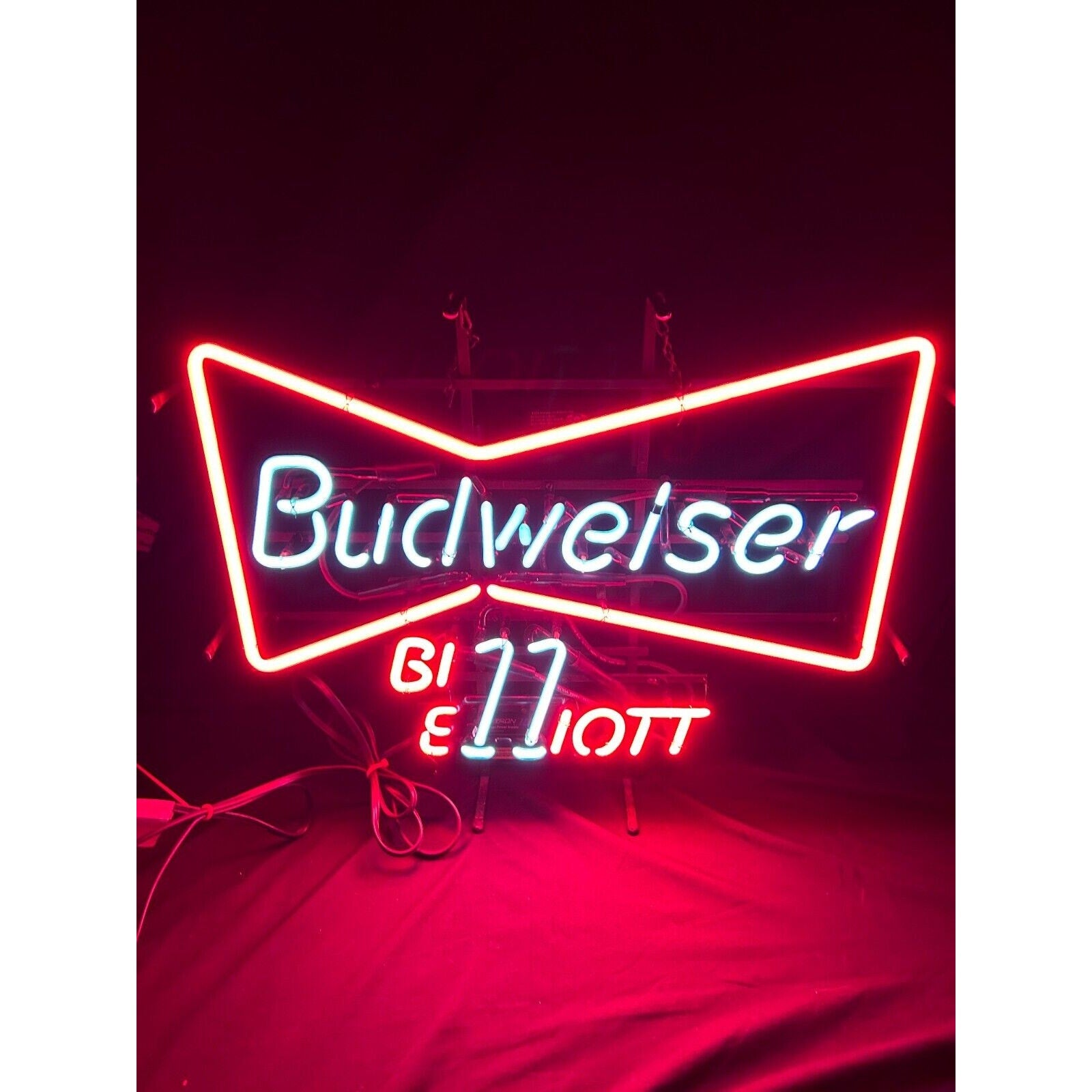 Rare 1993 Budweiser Bill Elliott #11 Neon Sign NASCAR Racing Bar Light Works