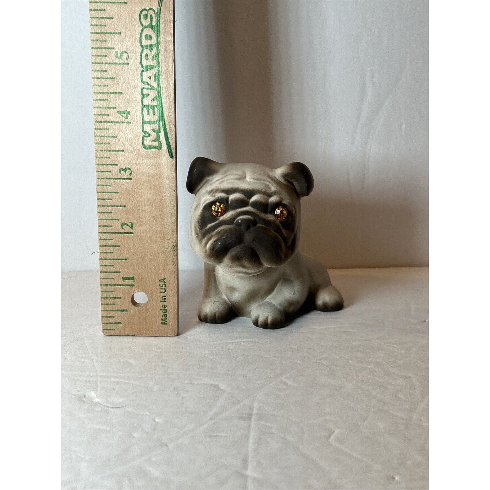 Vintage Roselane USA Bisque Bulldog Figurine Rhinestone Eyes Pottery