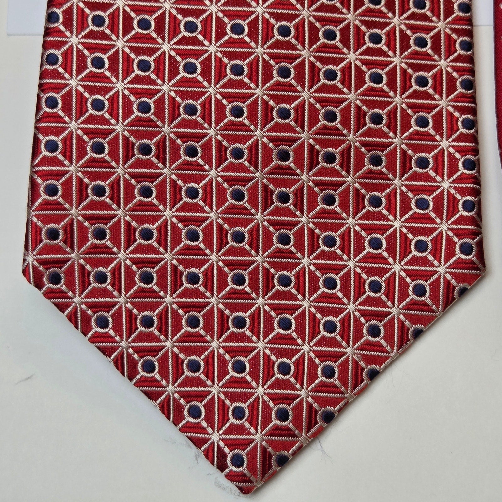 Tommy Hilfiger Red Silk Tie Lot 4 USA Striped Polka Dot Geometric Contrast Tips