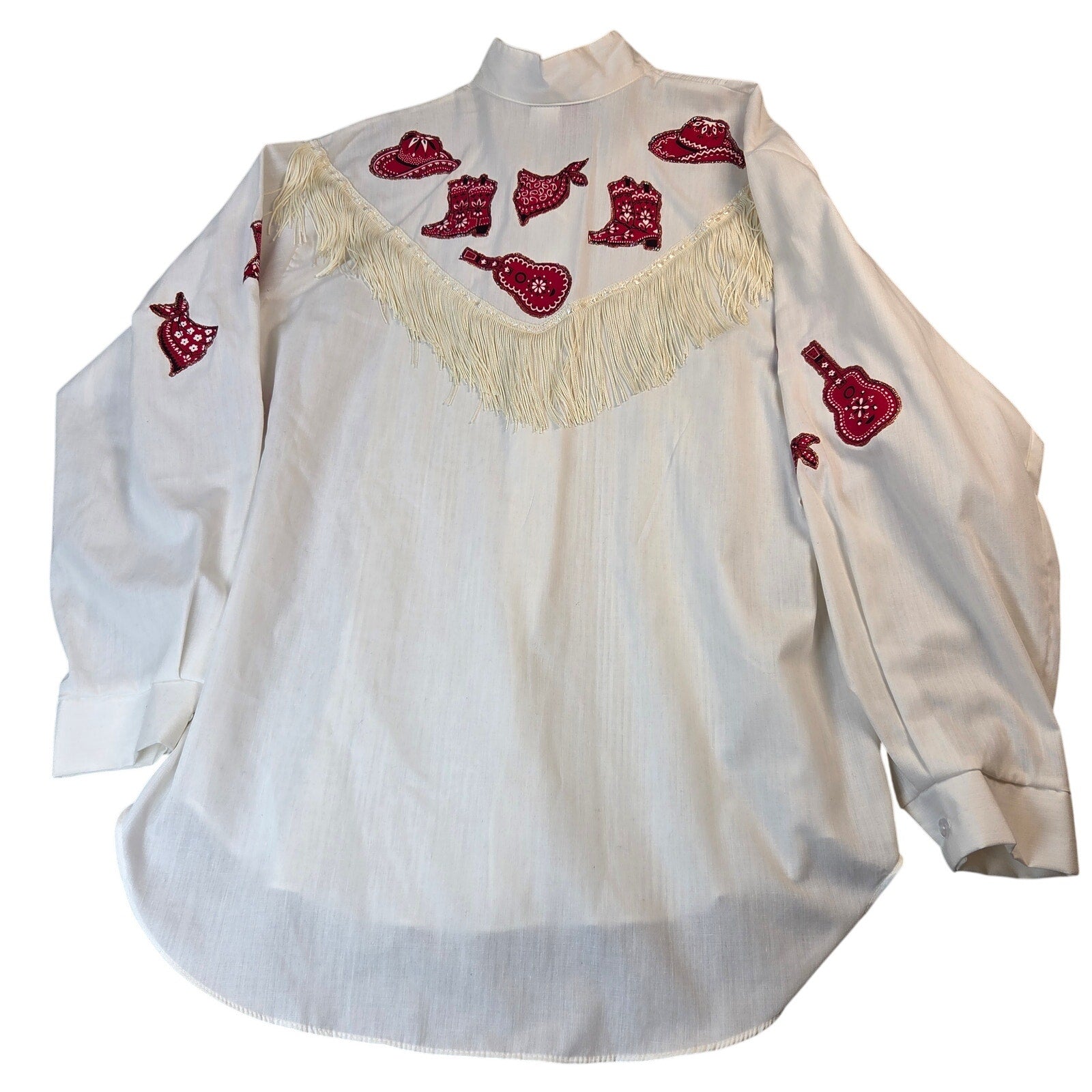 Sunbelt Sportswear Vintage Western Fringe Shirt Cowgirl Guitar USA M Medium