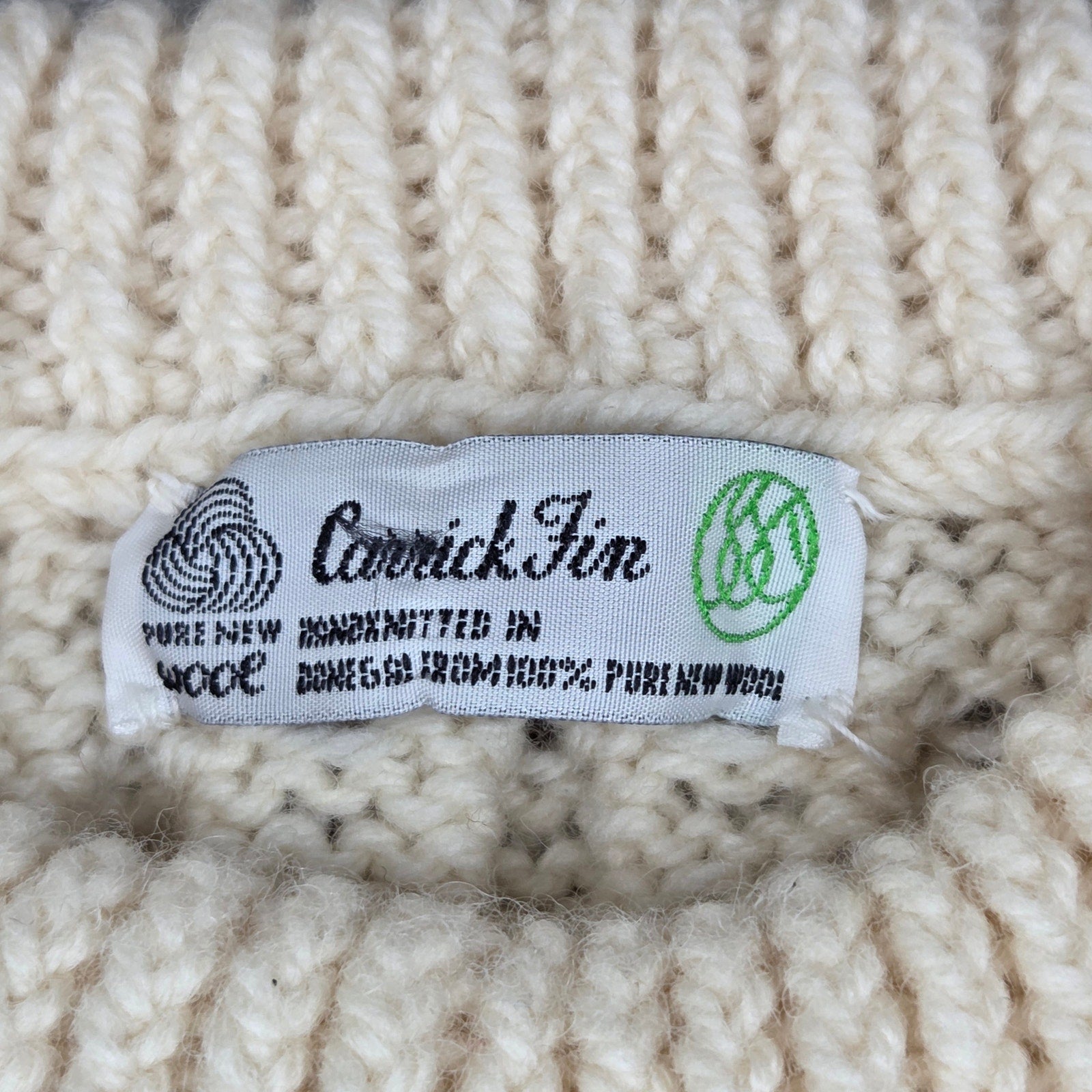 Carrick Fin Irish Aran Fisherman Sweater Wool Hand Knit Donegal XL Cream
