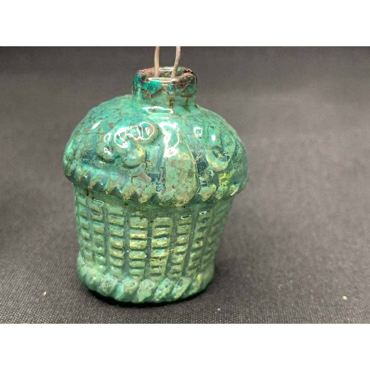 Vintage 1940s Feather Tree Glass Basket Christmas Ornaments Lot of 5