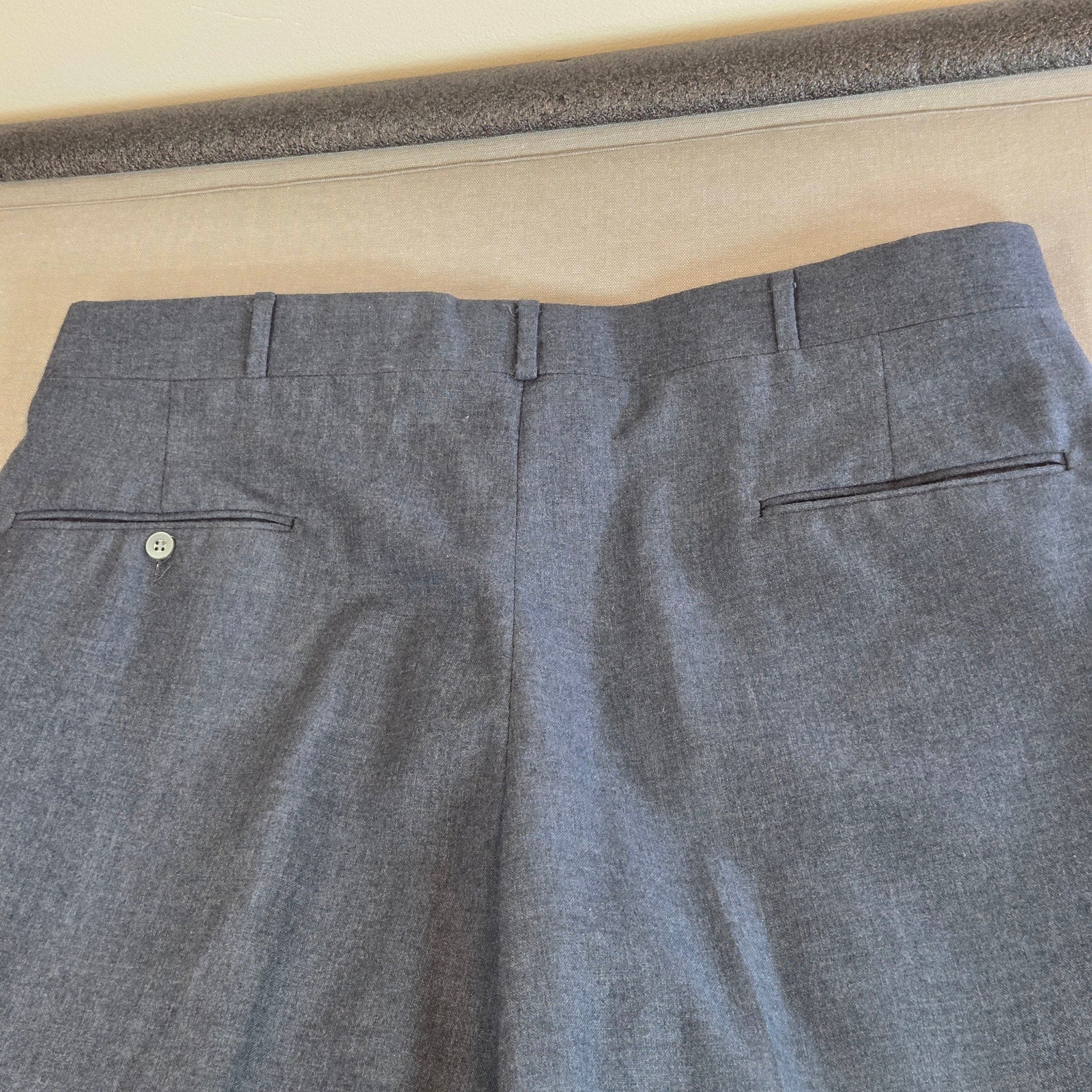Vintage USA Made Pleated Dress Pants Gray Slacks 38x27 Classic Fit