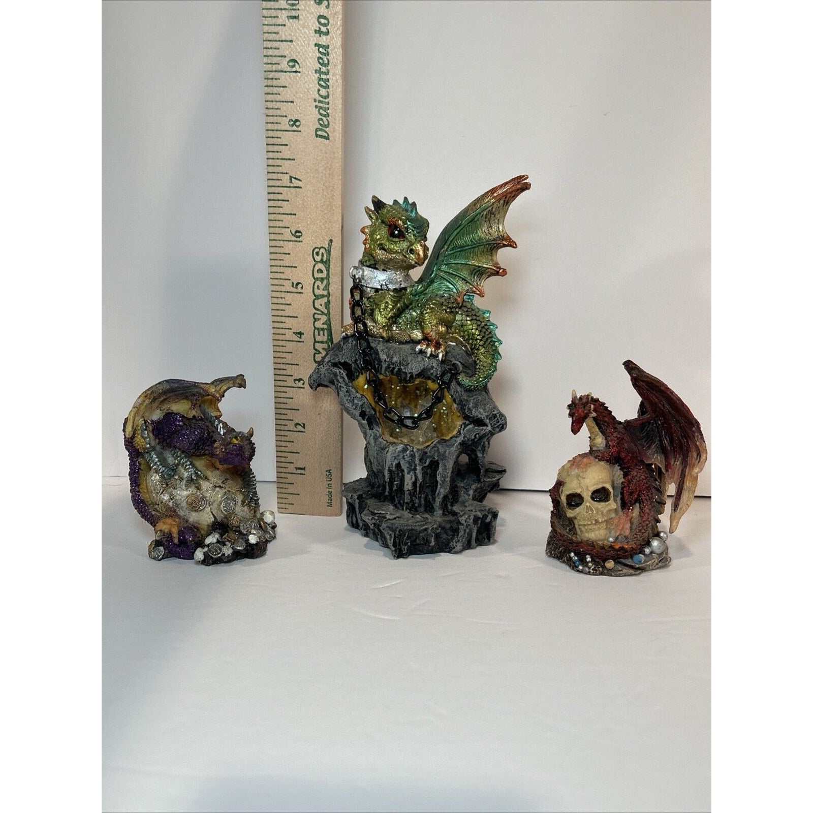 Lot of 3 Resin Dragon Figurines Skull Egg & Chained Fantasy Decor