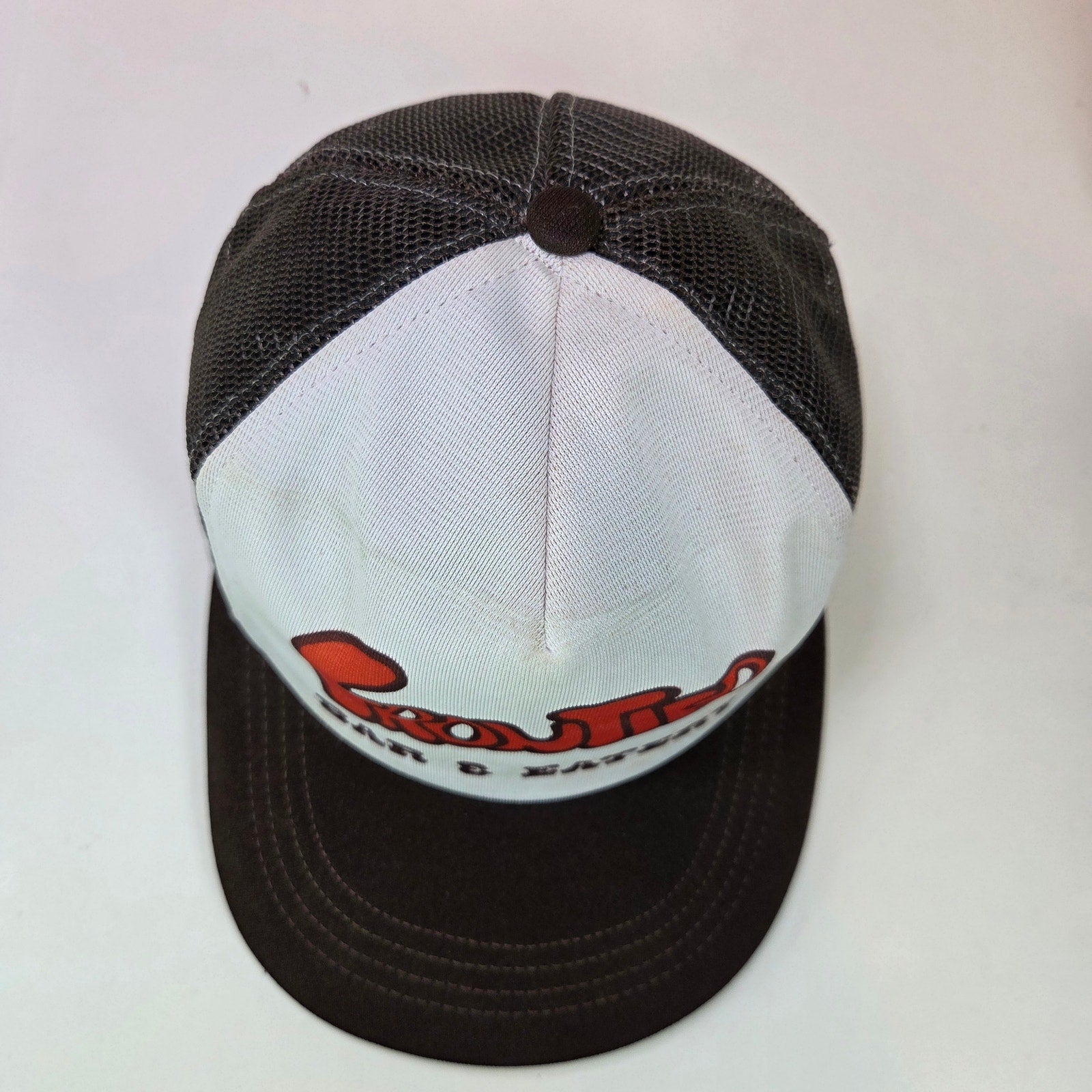 Vintage Frontier Bar & Eatery Trucker Hat Snapback Mesh Cap Brown White USA
