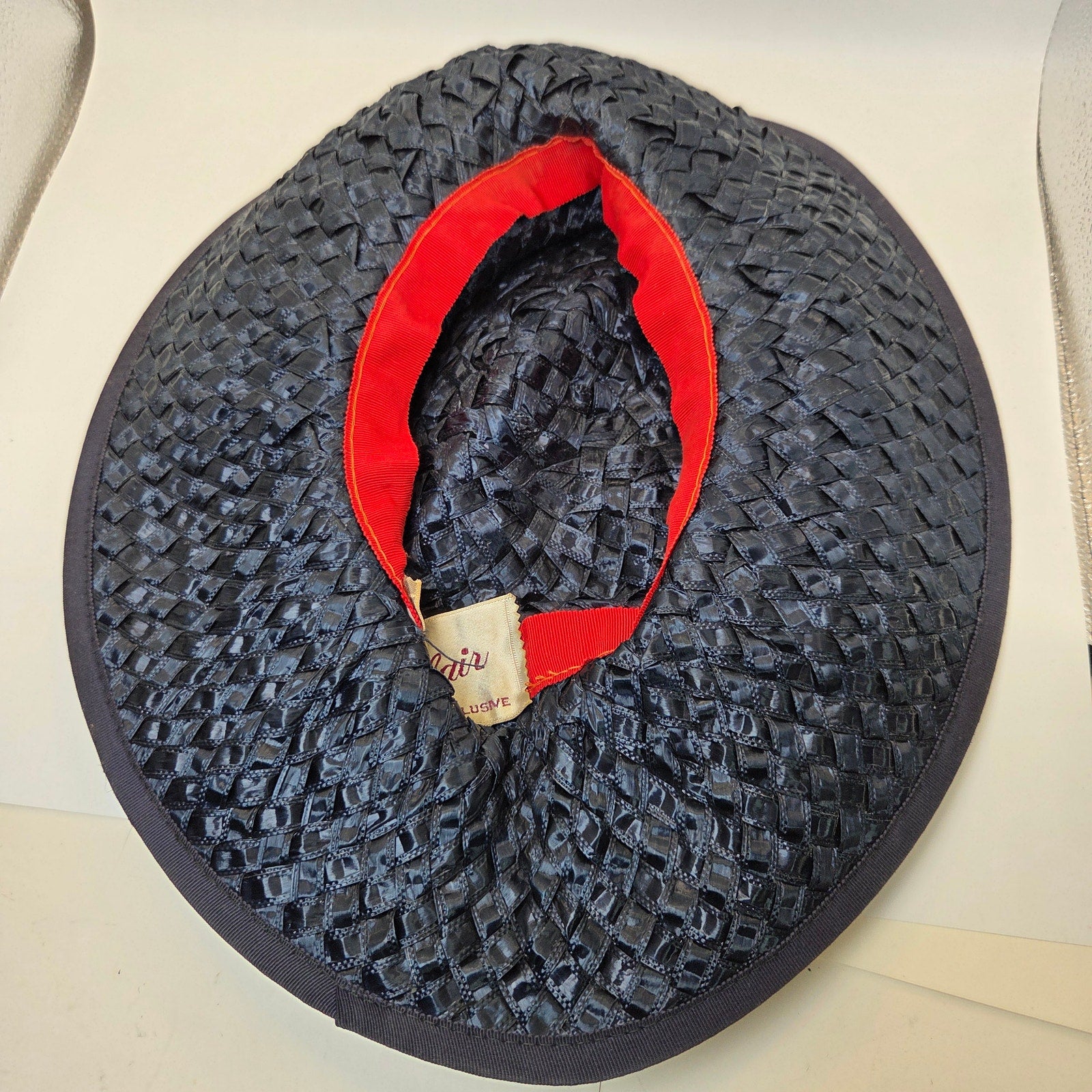 Ken Blair Vintage Straw Hat Navy Wide Brim Union Made USA Size 6 Small