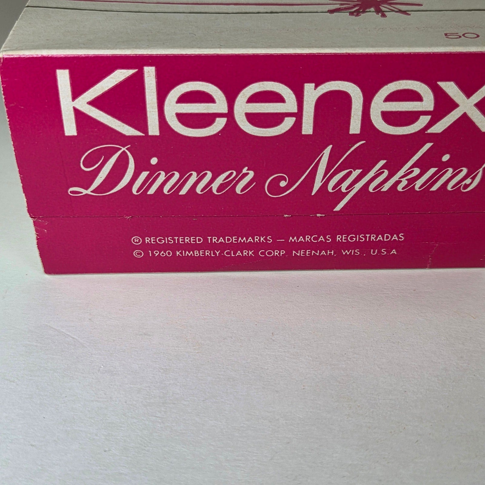 Vintage 1960 Kleenex Dinner Napkins Box Frost White 2-Ply 50ct Retro Unused NOS