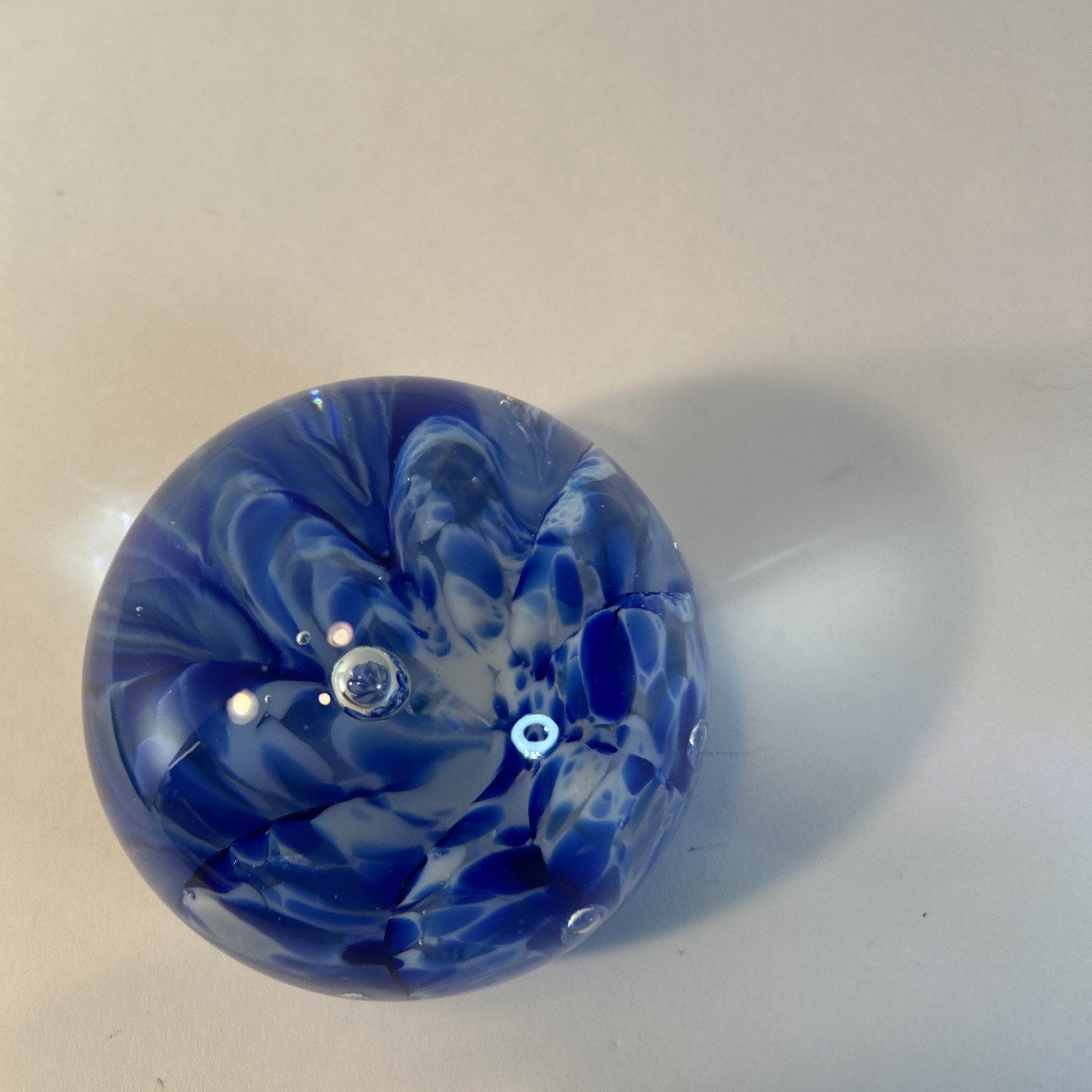 Vintage Monte Dunlavy Signed Art Glass Paperweight Blue Flower Design 3"