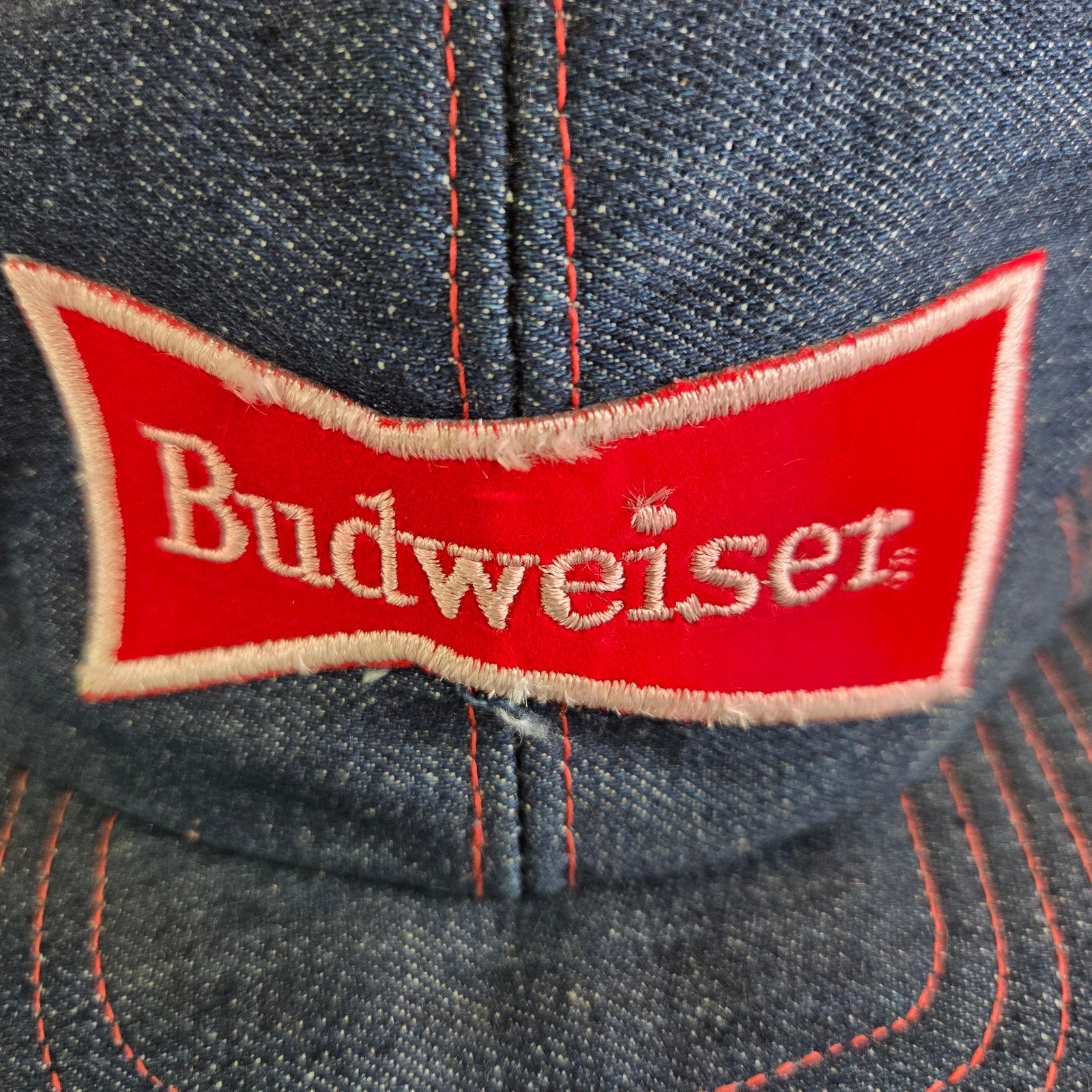 Vintage Budweiser Denim Snapback Hat 80s West-Chester St Louis USA Made Beer Cap