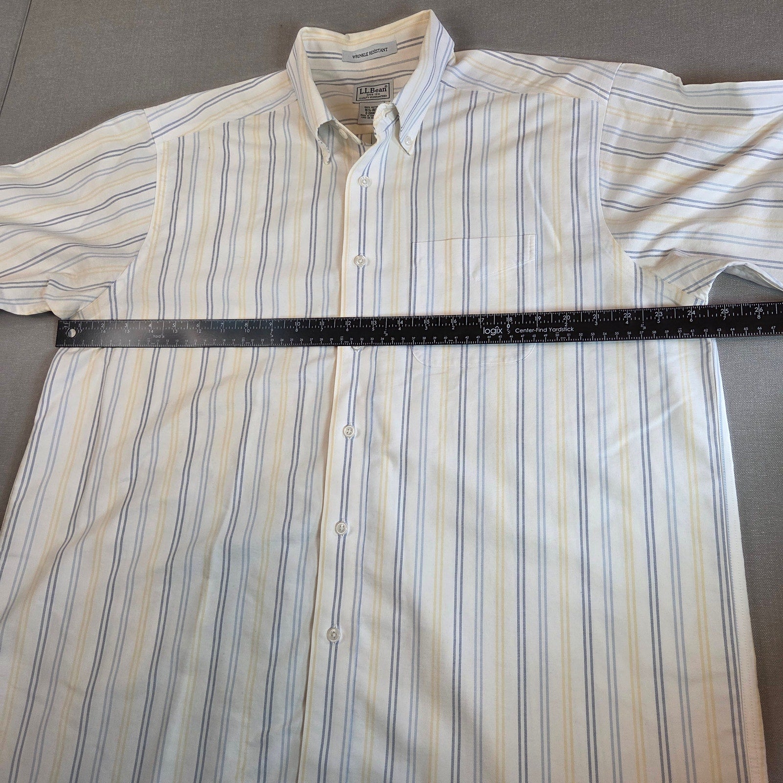 LL Bean Wrinkle Resistant Striped Short Sleeve Shirt 16.5 Reg Cotton