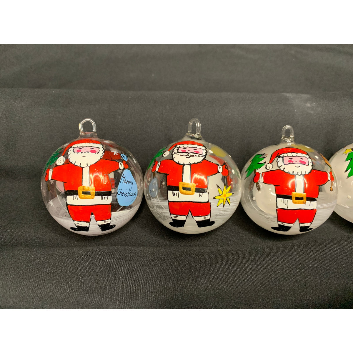 Vintage 1996 Czech Hand Painted Glass Christmas Ornaments Santa Snowman Set 6