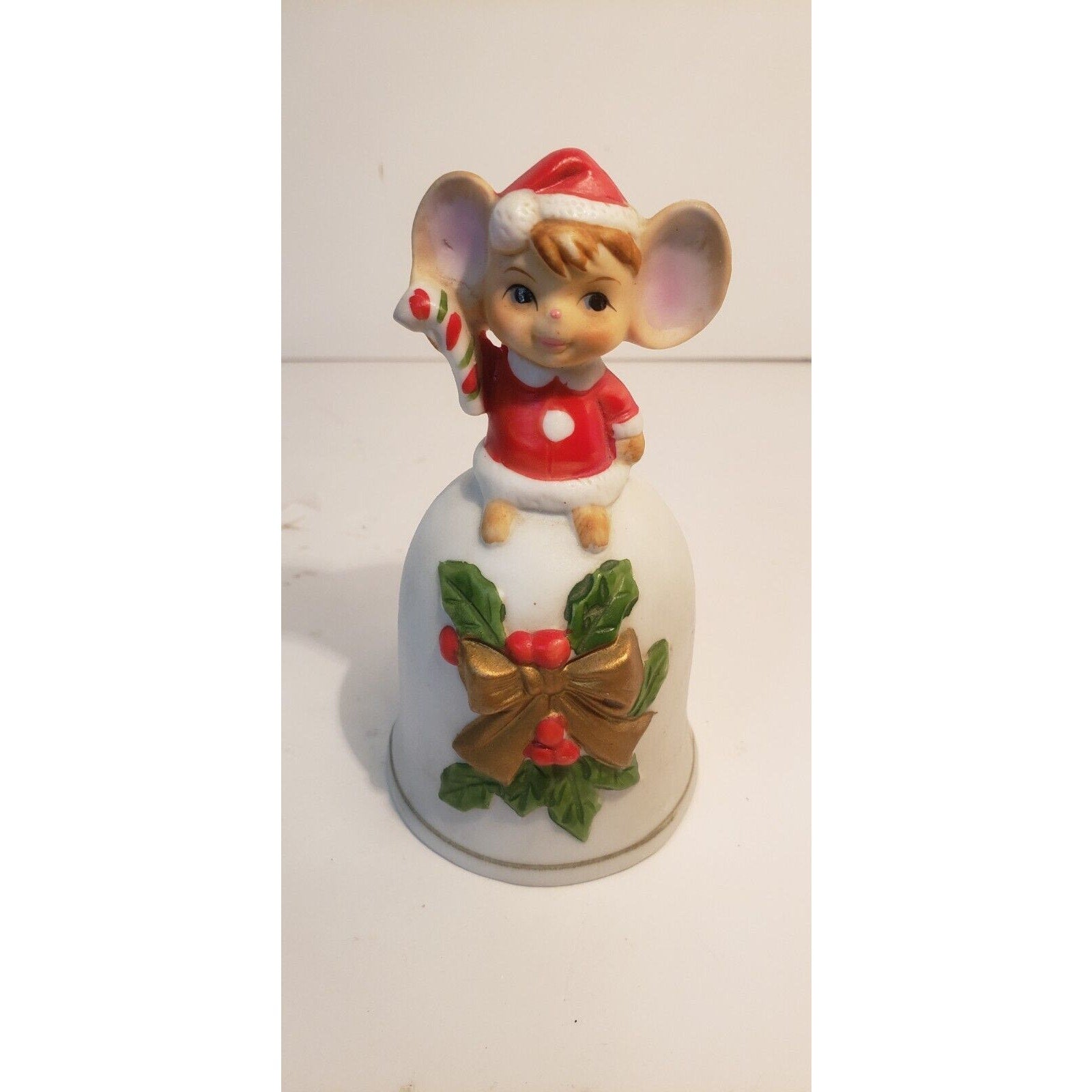 Vintage Christmas Ceramic Bell - mouse holding candy cane