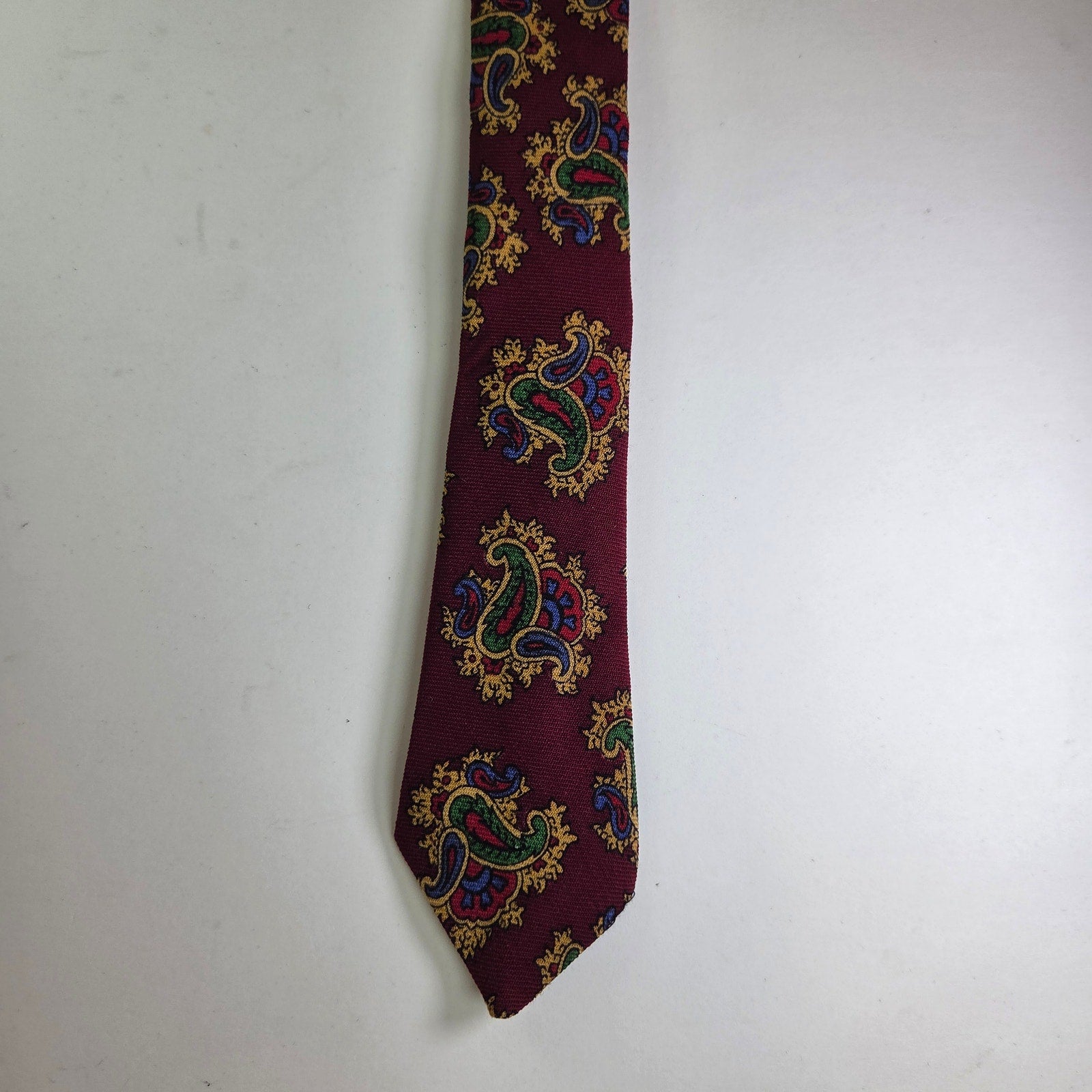 Vintage Bert Pulitzer Paisley Tie Maroon Gold Green 4.5" Wide Made USA