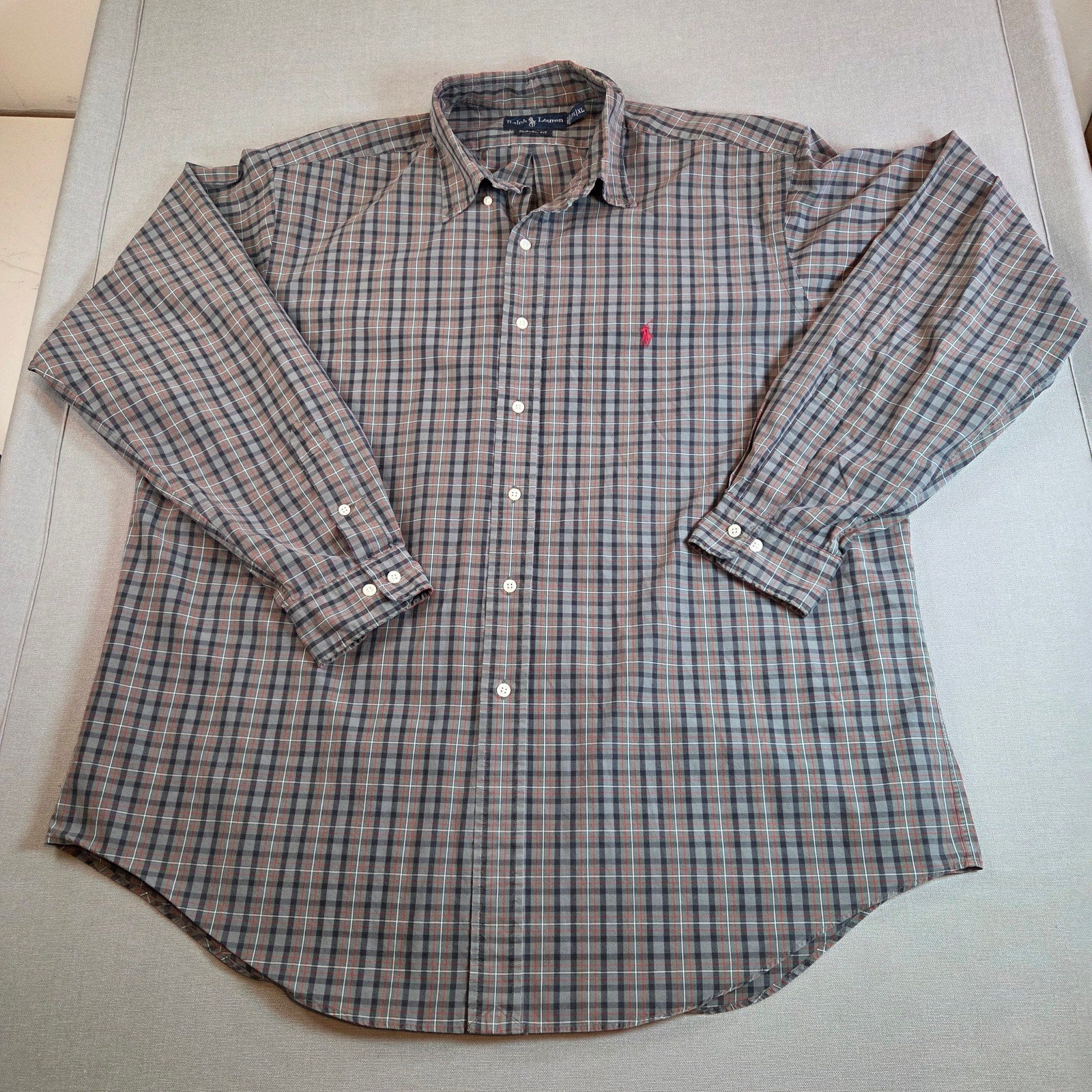 Ralph Lauren Classic Fit Plaid Button Down Shirt XL 17½ Cotton Long Sleeve
