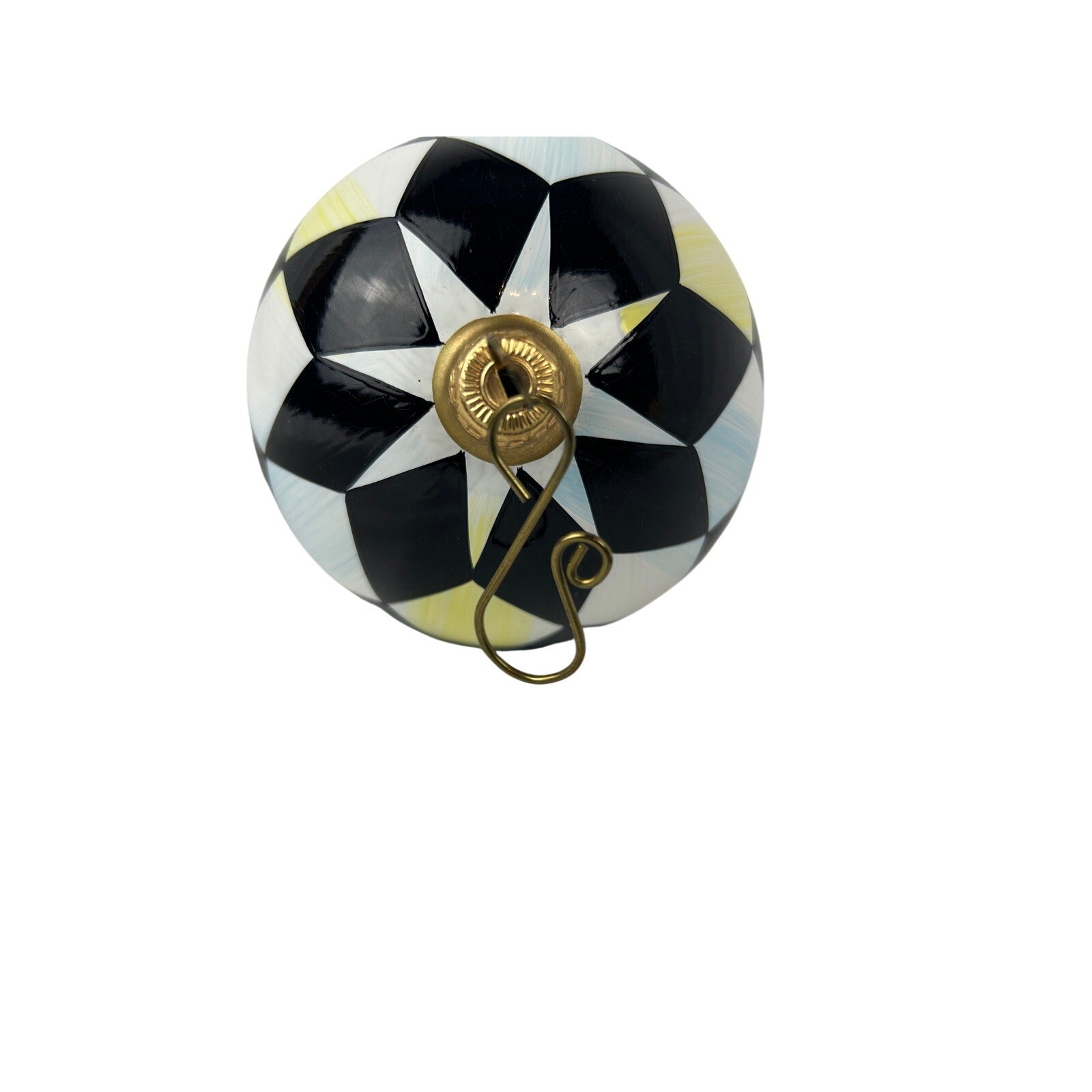MacKenzie Childs Courtly Check Glass Ball Ornament Polka Dot Finial