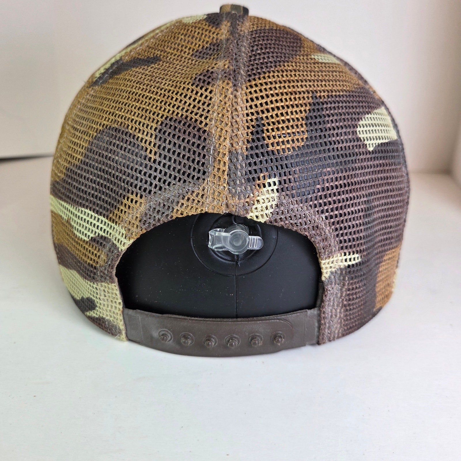 Vintage Log Cabin Store Danbury WI Camo Mesh Trucker Hat USA Made Semco