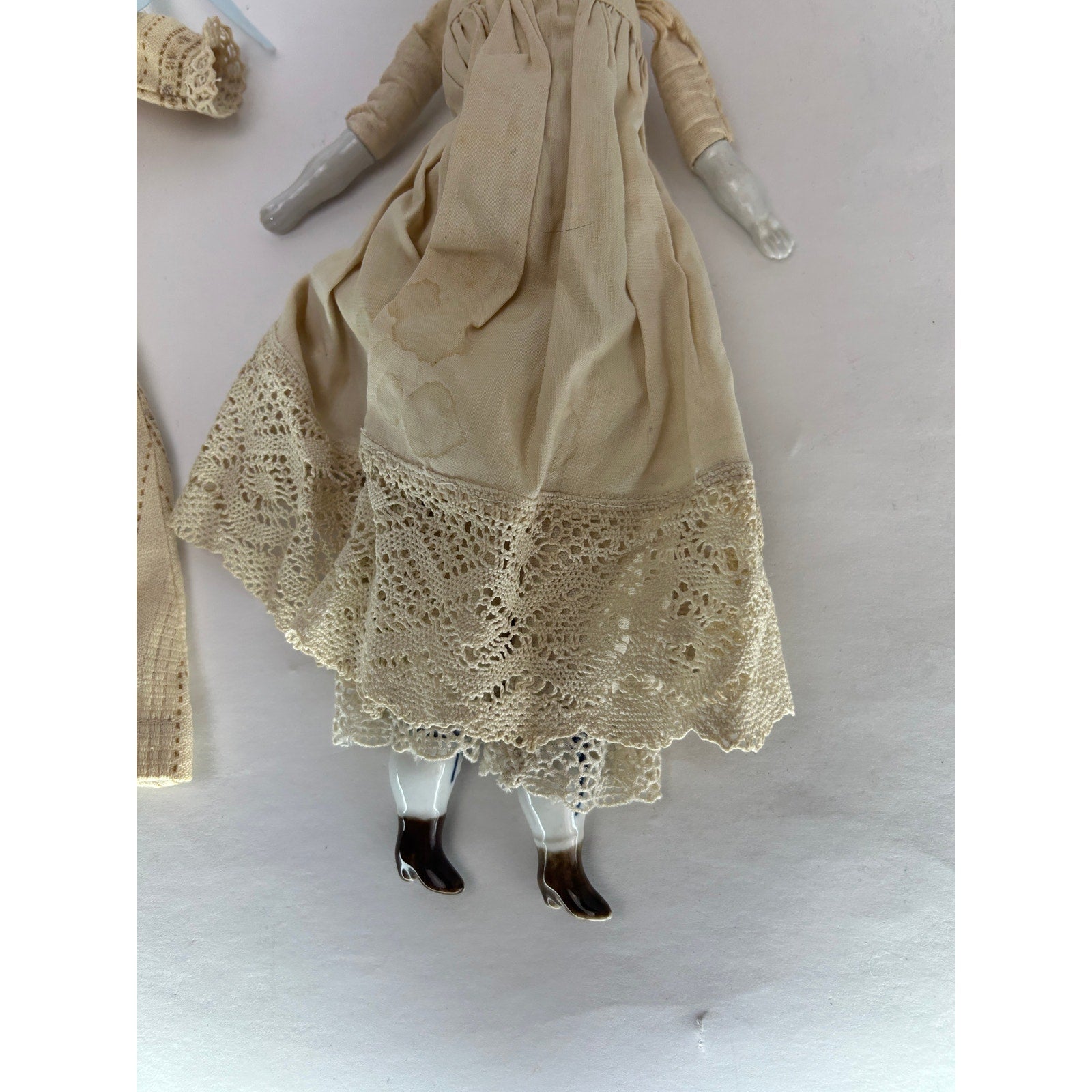 Antique China Head Doll 14 inch Black Hair Original Body and Clothes 1880s