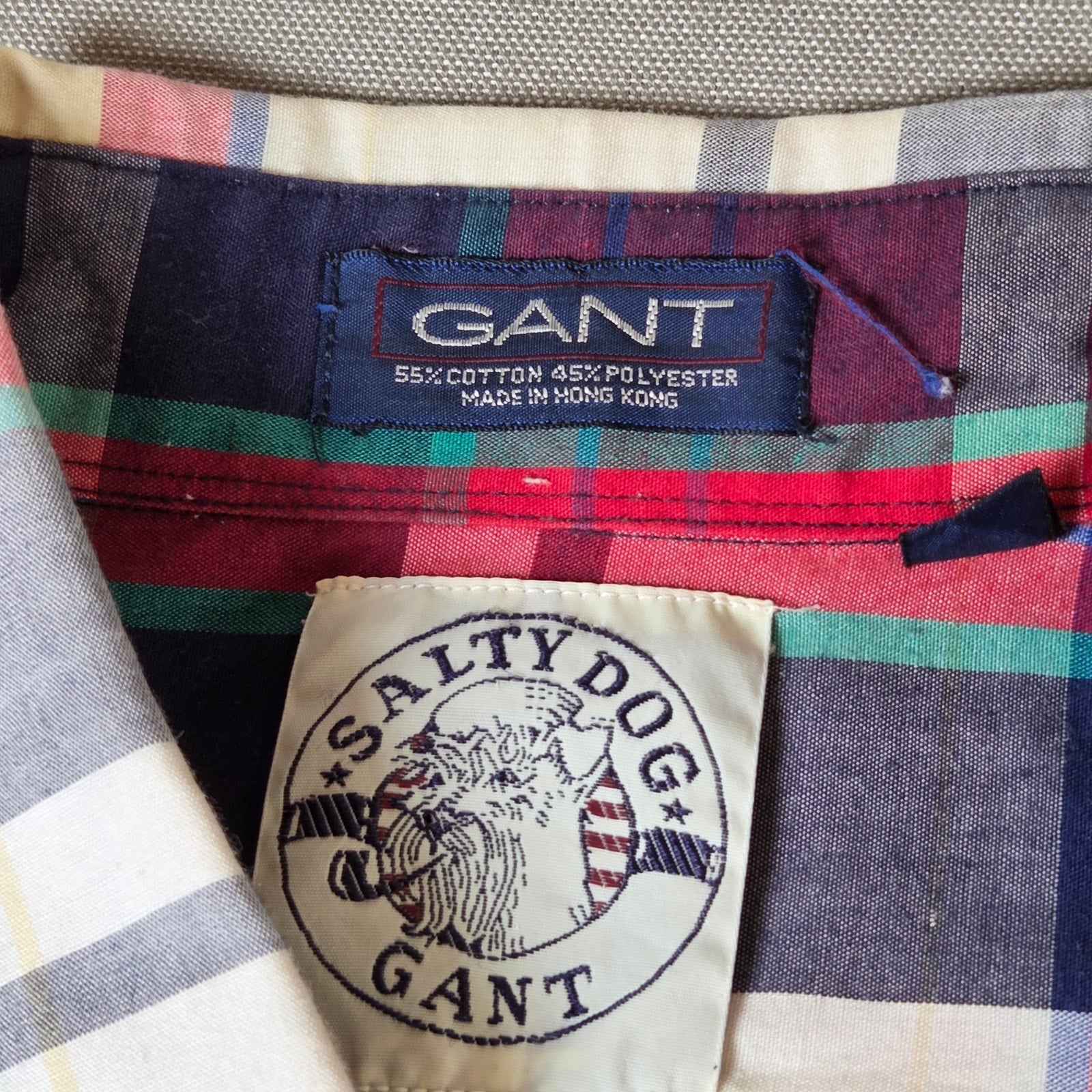 GANT Salty Dog Plaid Button Down Shirt Mens Large 1990s Hong Kong Made