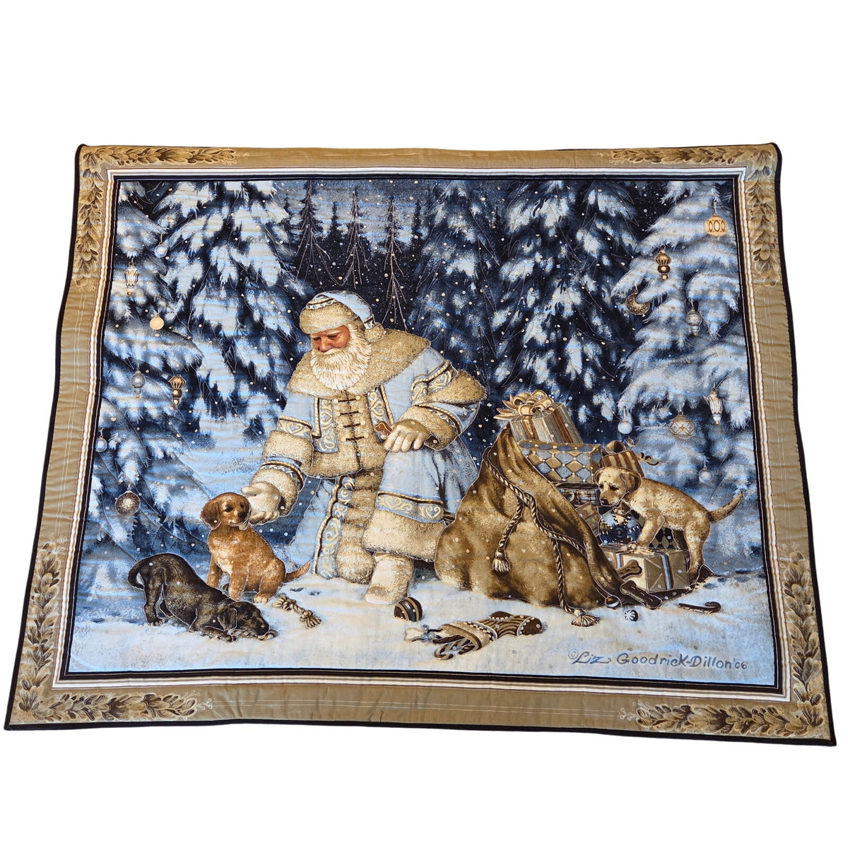 Liz Goodrick Dillon Santa Puppies Handmade Christmas Wall Hanging 42x34