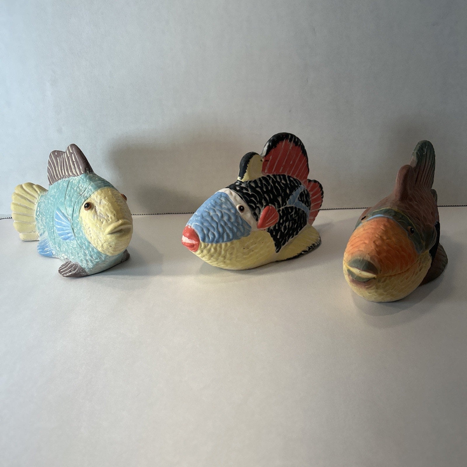 K’s Collection Ceramic Tropical Fish Figurines Lot of 3 Multicolor Home Decor