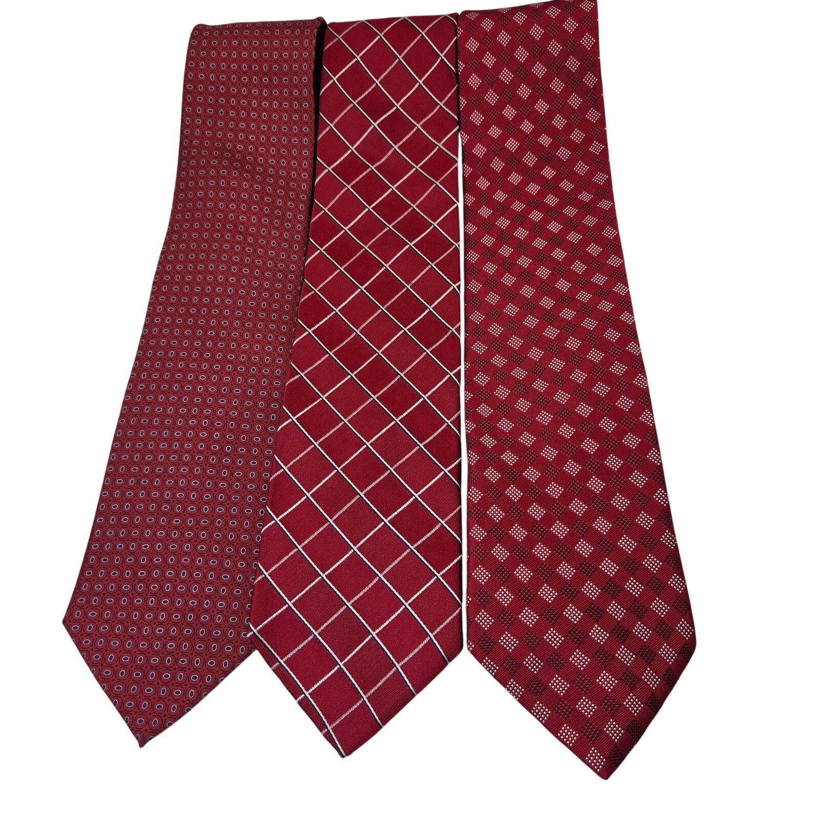 Tommy Hilfiger 3pc Silk Tie Lot Red Check Dot Classic Contrast Tips 58x3.75 USA