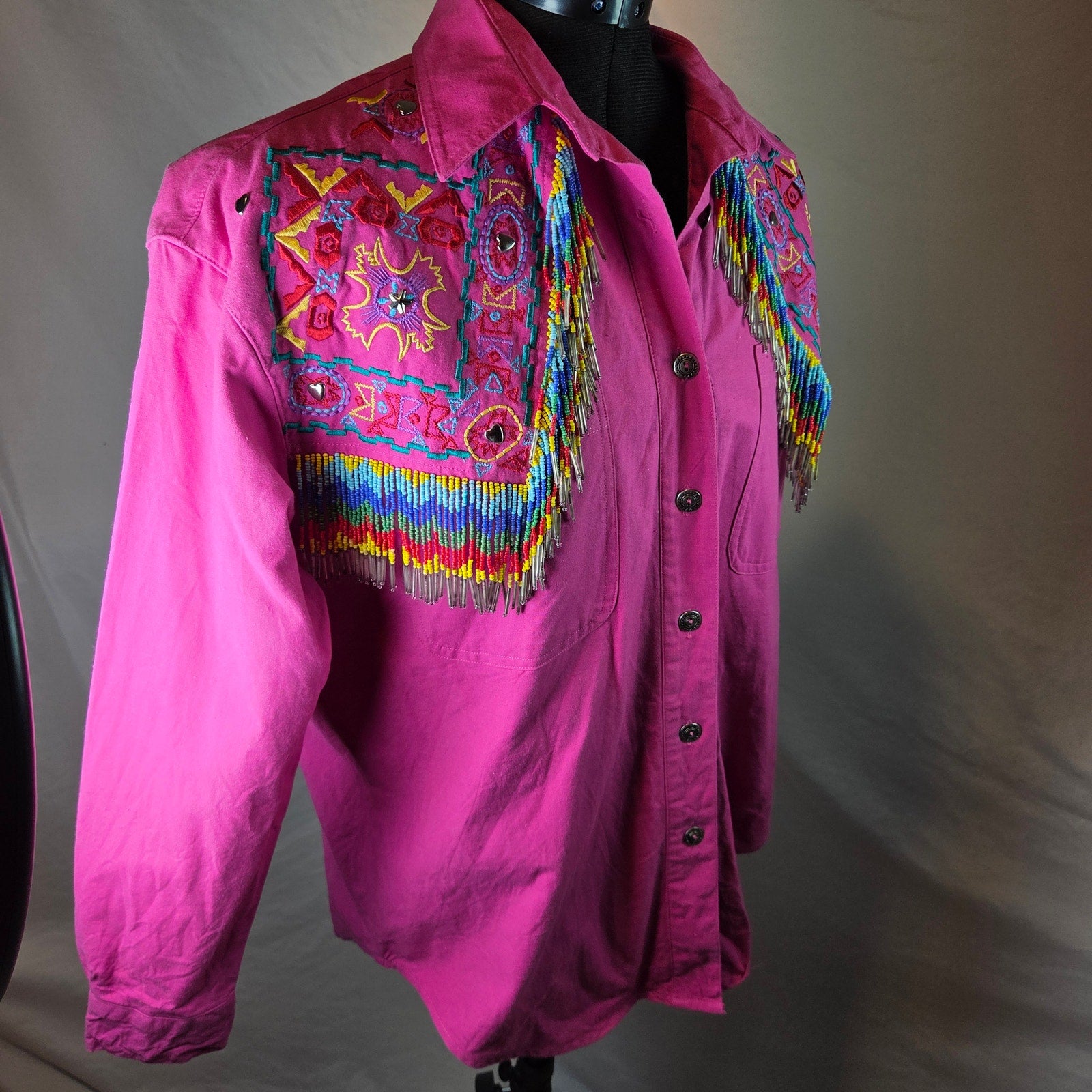 Southwest Canyon 1992 Beaded Fringe Western Shirt Womens S Hong Kong Vintage
