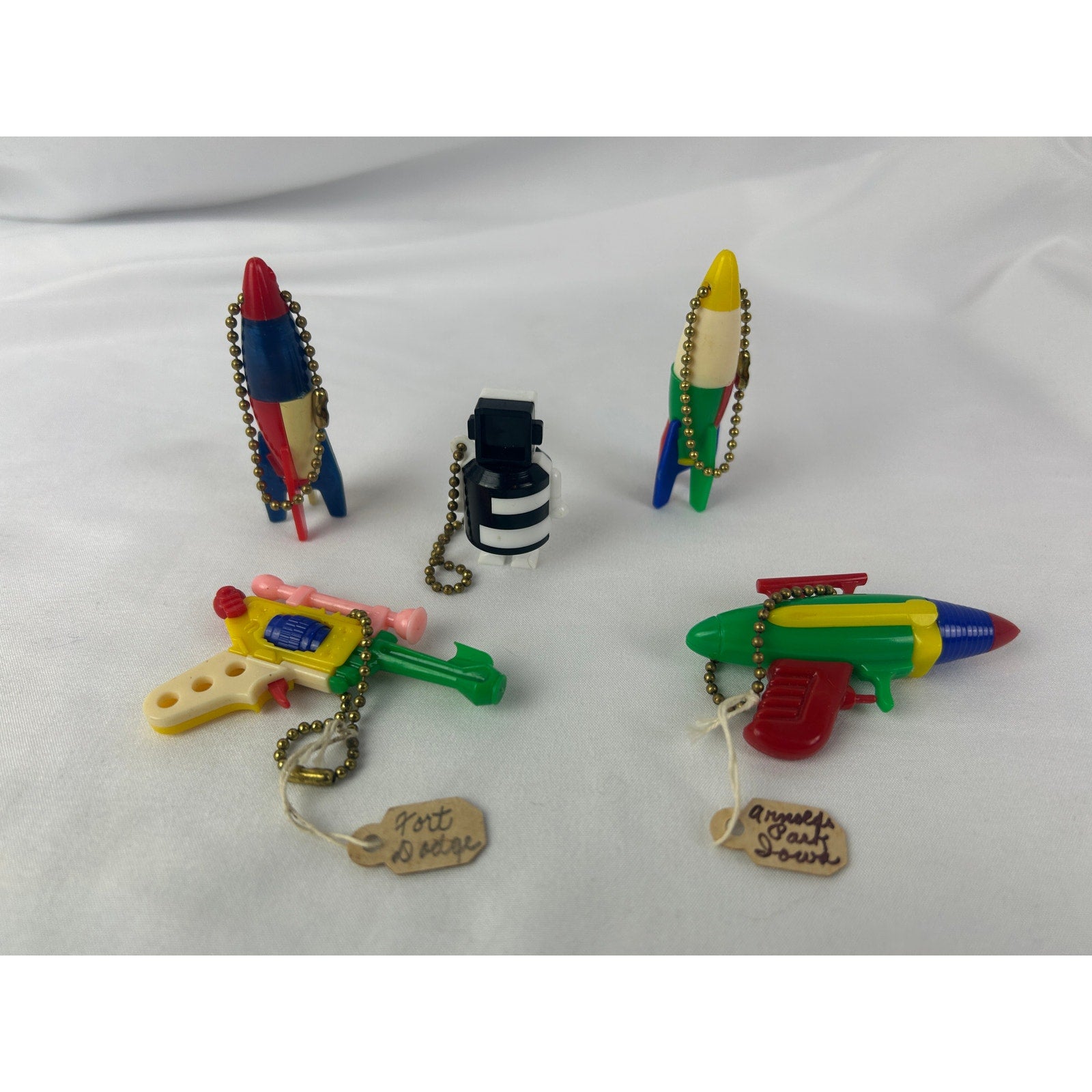 Vintage 1950s Space Toy Puzzle Keychain Lot Rockets Ray Guns Tagged