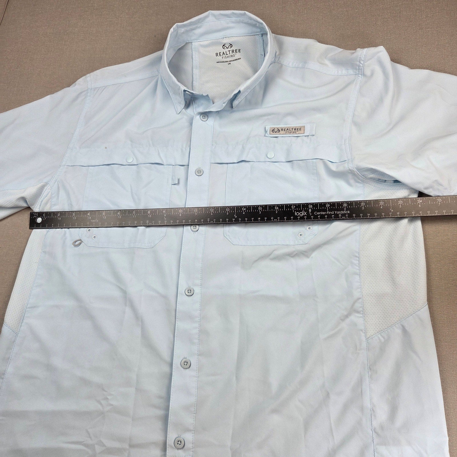 Realtree Fishing TS10208 Guide Shirt Mens L Vented Short Sleeve Light Blue