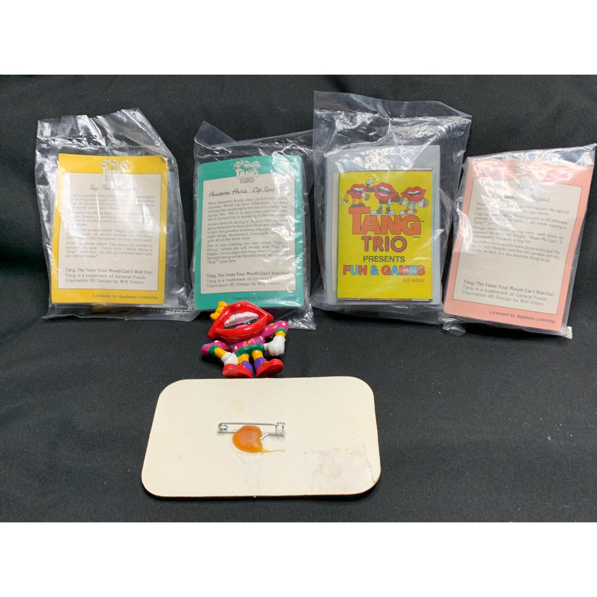 1989 Hardees Tang Trio Complete Set 4 Sealed Figures Pin Extras Vintage