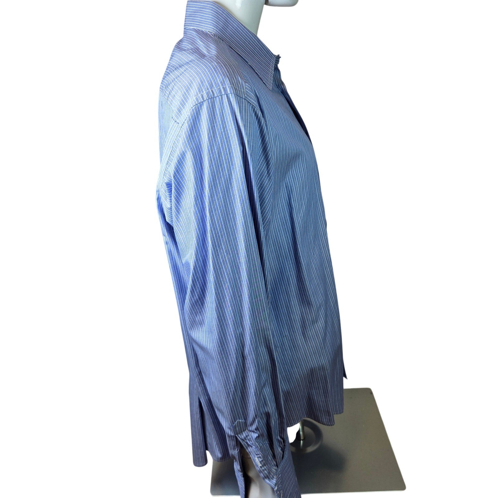 Giorgio Armani Le Collezioni Blue Stripe French Cuff Dress Shirt 17 34/35
