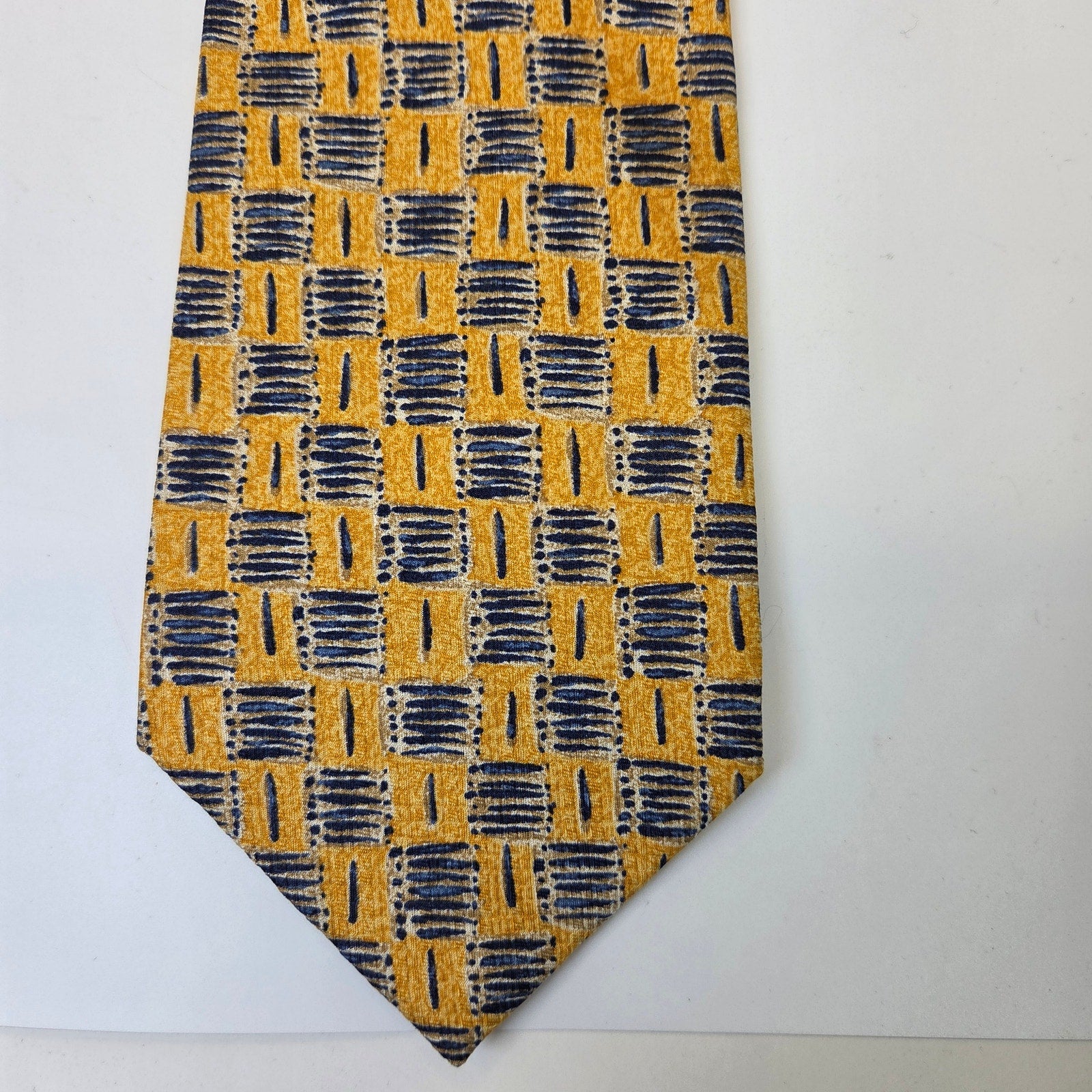 Ermenegildo Zegna Silk Tie Gold Navy Geometric 4" Italy