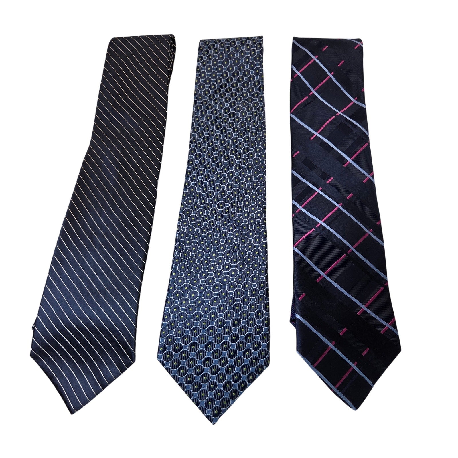 Tommy Hilfiger Silk Tie Lot 3 Navy Blue USA 3.75” Classic Width Contrast Tips