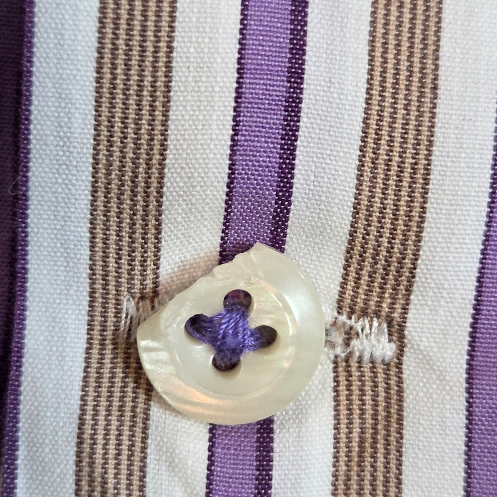 Peter Millar XL Stripe Button Down Shirt Purple Brown Cotton Long Sleeve