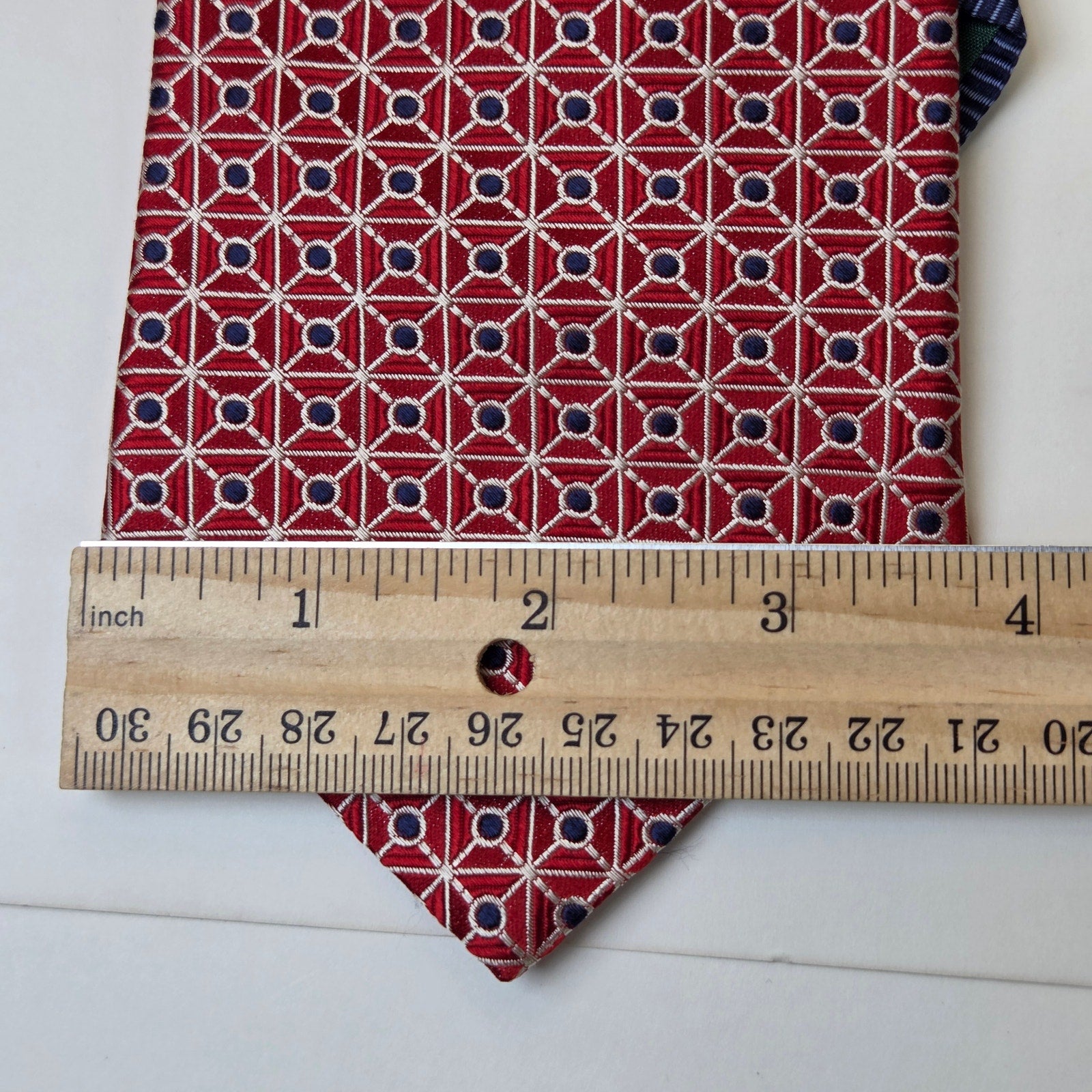 Tommy Hilfiger Red Silk Tie Lot 4 USA Striped Polka Dot Geometric Contrast Tips