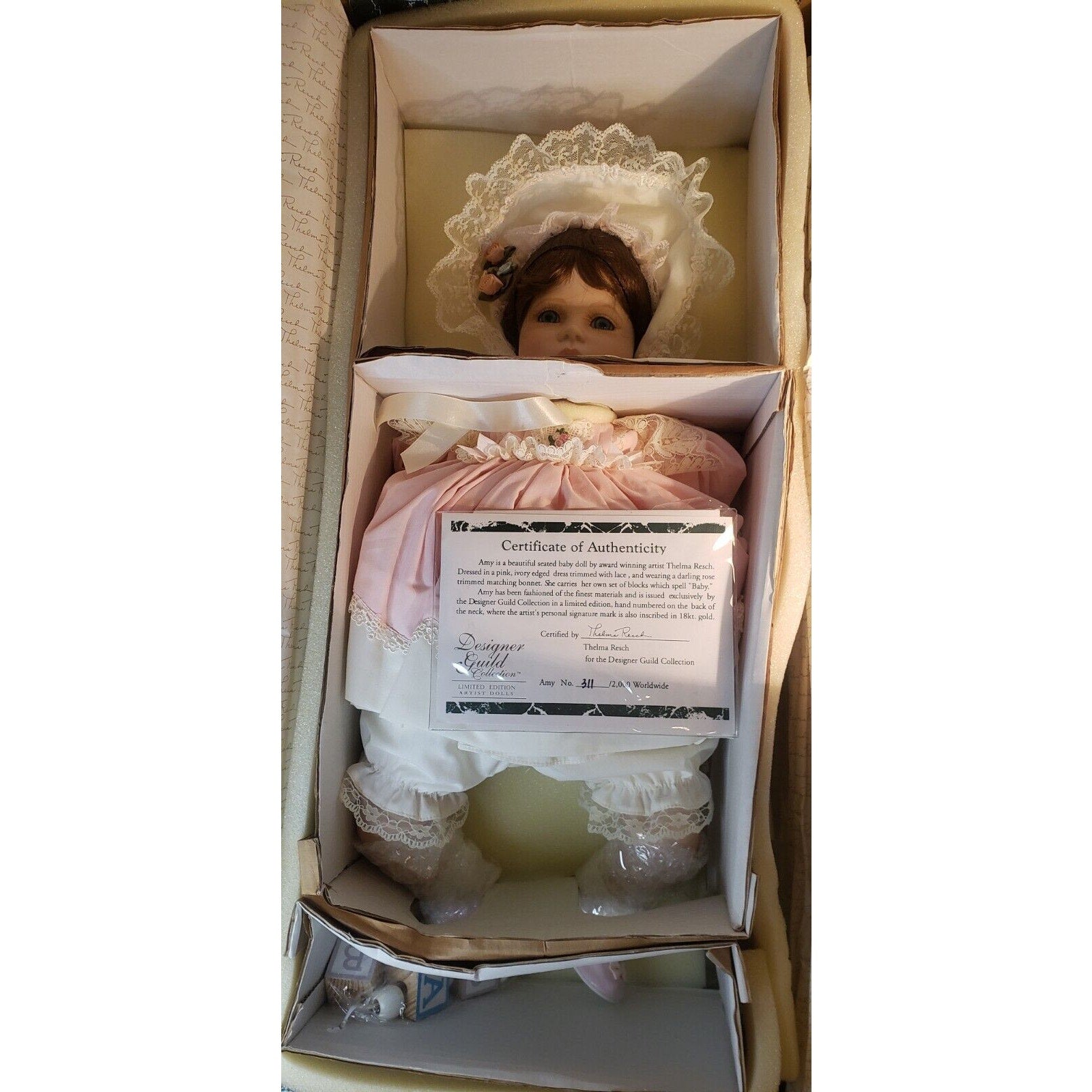 Amy Porcelain Baby Doll by Thelma Resch Designer Guild LE #311/2000 w/ COA