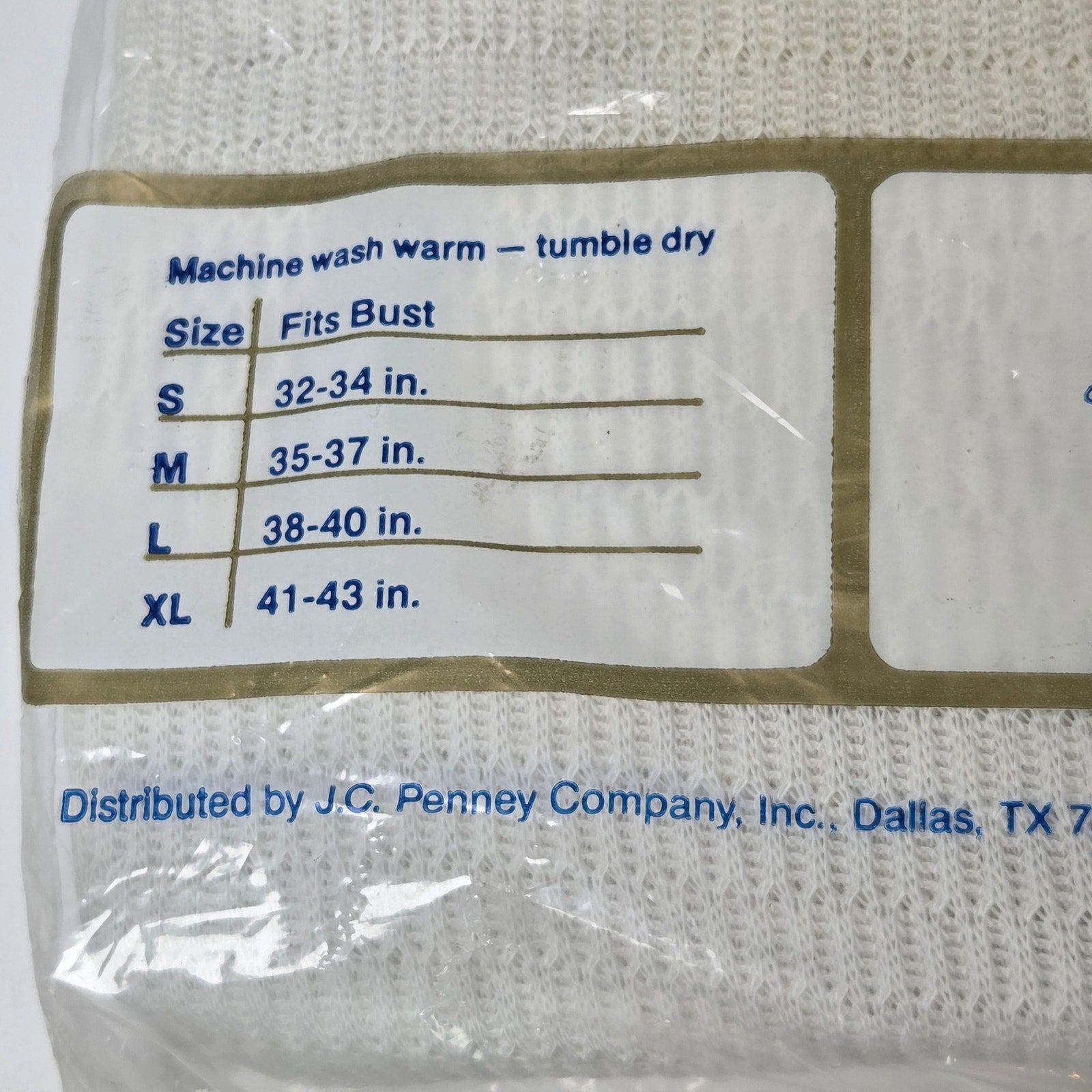 JCPenney Womens Thermal Shirt USA Made Waffle Knit NOS Size L Vintage